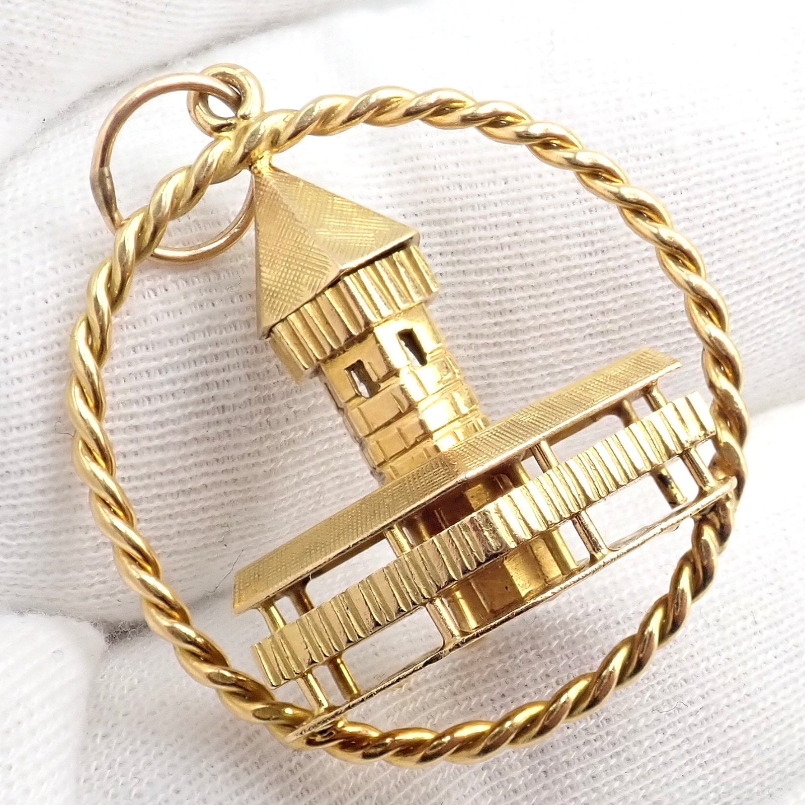 Gubelin Jewelry & Watches:Fine Jewelry:Bracelets & Charms Rare! Vintage Gubelin 18k Yellow Gold Wooden Chapel Bridge Tower Charm Pendant