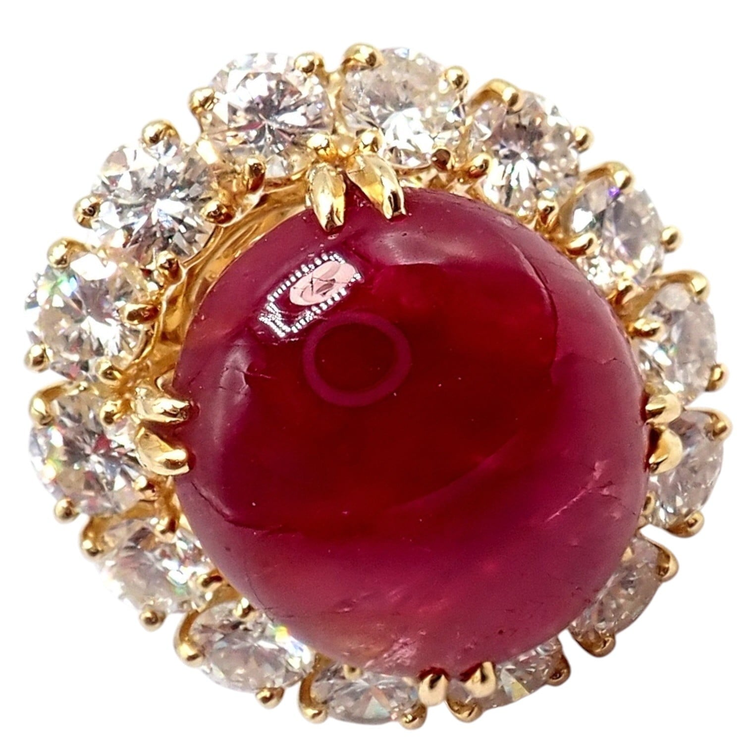 Van Cleef & Arpels Jewelry & Watches:Fine Jewelry:Rings Van Cleef & Arpels 18k Gold Large Cabochon Burmese No Heat Ruby Diamond Ring GIA