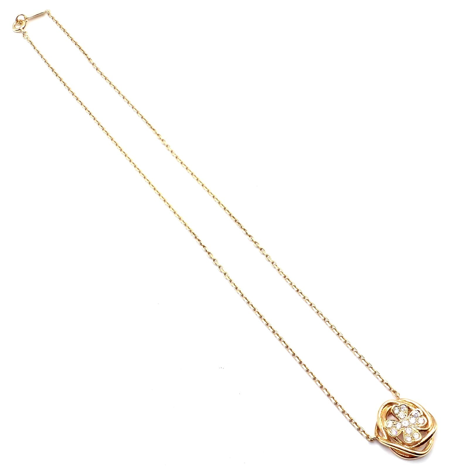 CHANEL Jewelry & Watches:Fine Jewelry:Necklaces & Pendants Authentic! Chanel 4 Leaf Clover 18k Gold Diamond Pendant Link Chain Necklace