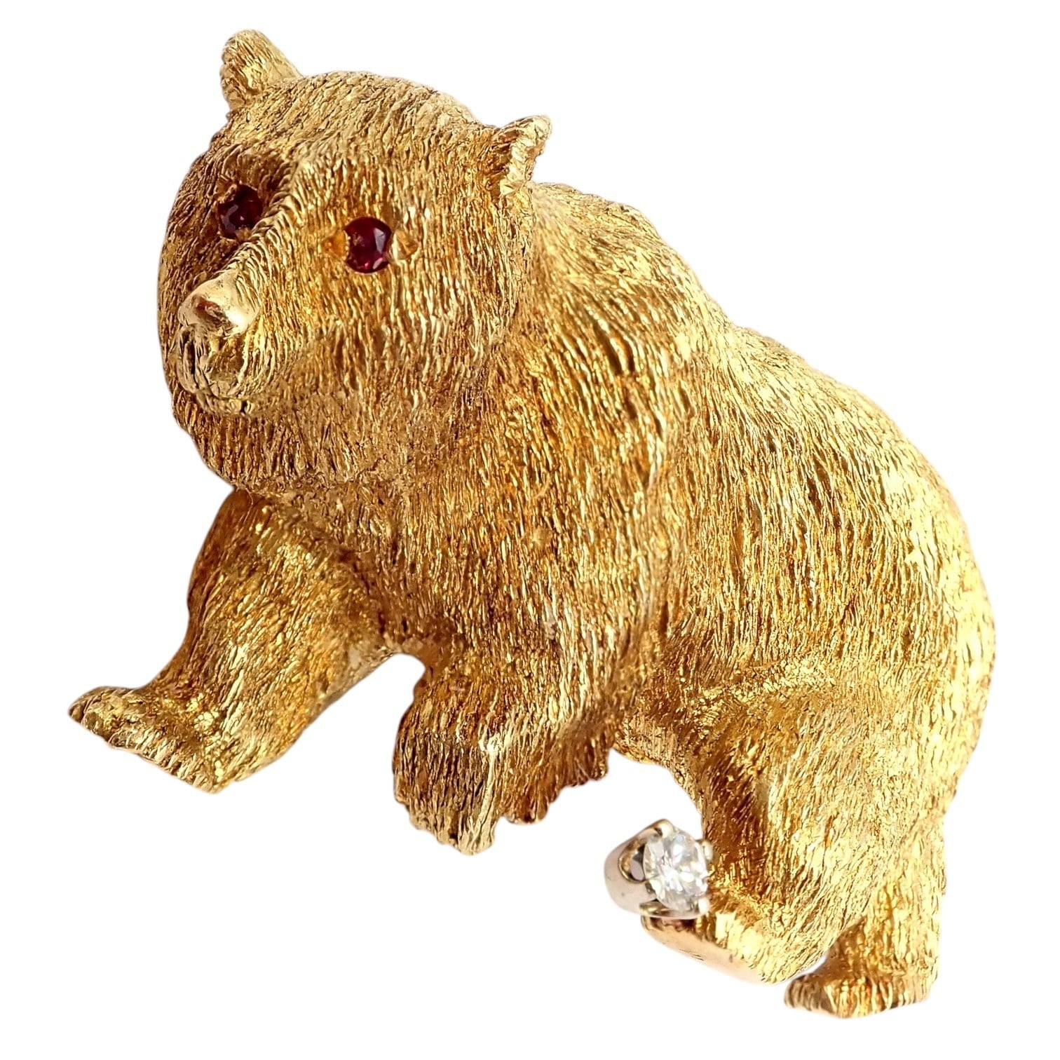 Vintage! Tiffany & Co. 18k Yellow Gold Diamond Ruby Bear Stock Market Pin Brooch | Fortrove