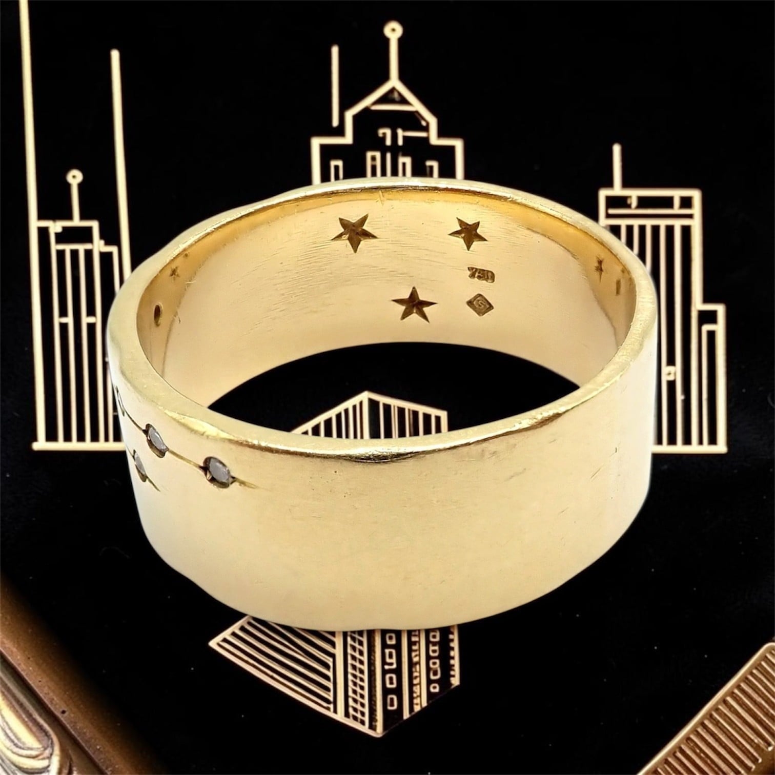 H.Stern Jewelry & Watches:Fine Jewelry:Rings H. Stern 18k Yellow Gold Diamond Constellation Stars Code Band Ring sz 9.5