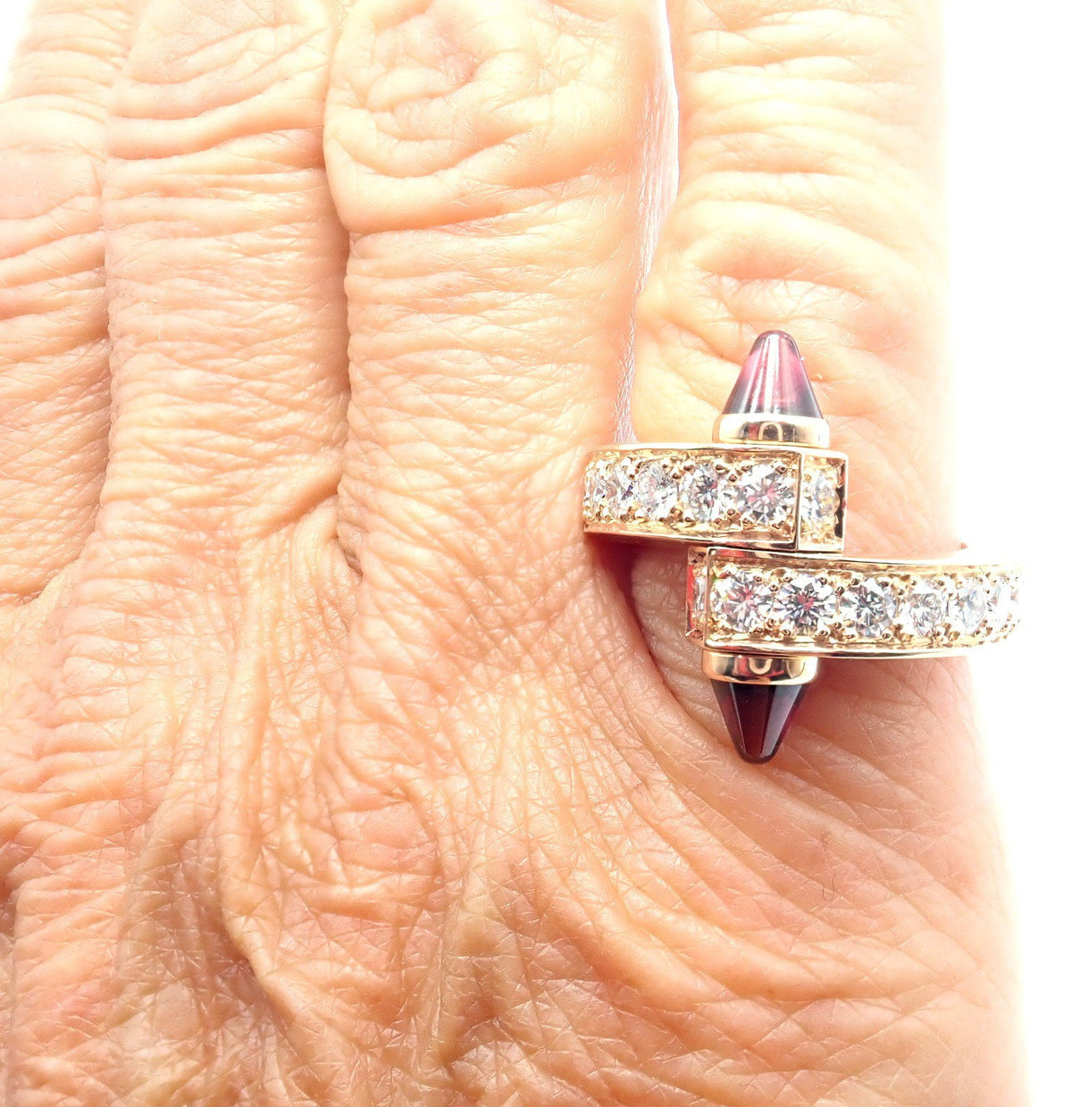 Cartier Jewelry & Watches:Fine Jewelry:Rings Authentic! Cartier Menotte 18k Rose Gold Diamond Rhodolite Band Ring
