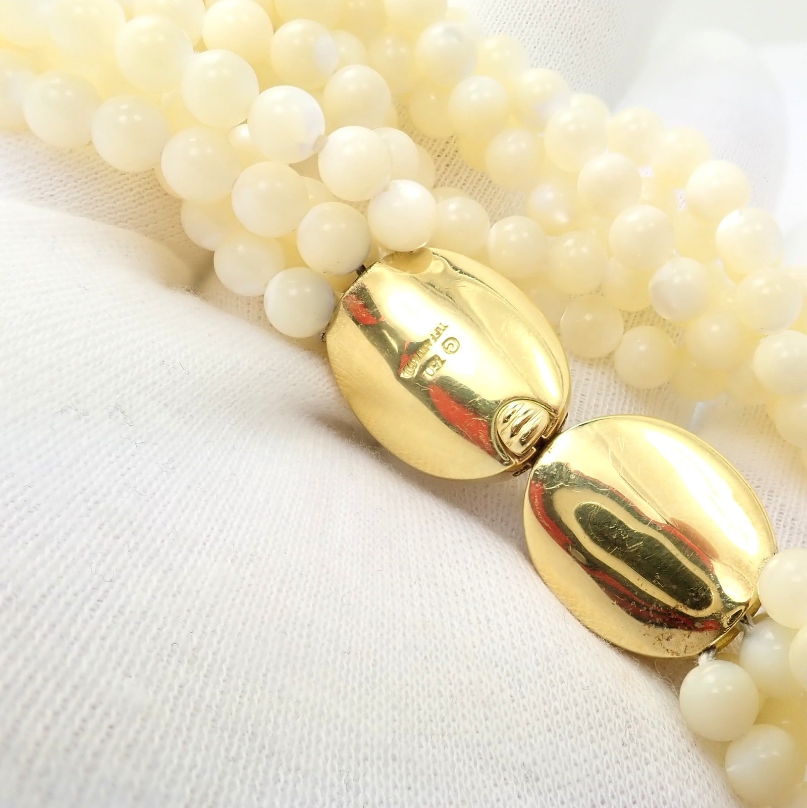 Tiffany & Co Cummings 18k Gold Mother Of Pearl Bead Torsade Inlaid Necklace | Fortrove