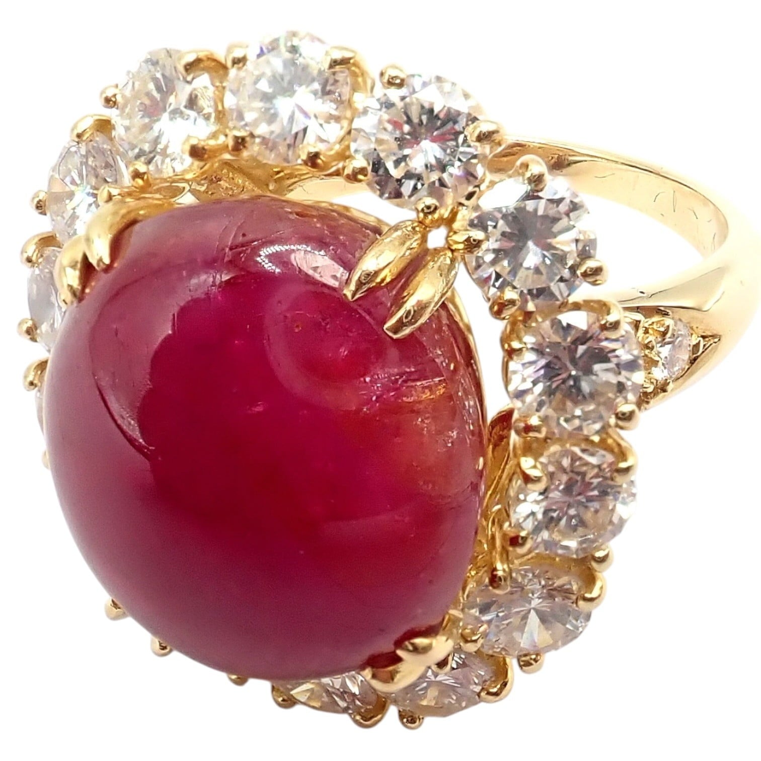 Van Cleef & Arpels Jewelry & Watches:Fine Jewelry:Rings Van Cleef & Arpels 18k Gold Large Cabochon Burmese No Heat Ruby Diamond Ring GIA