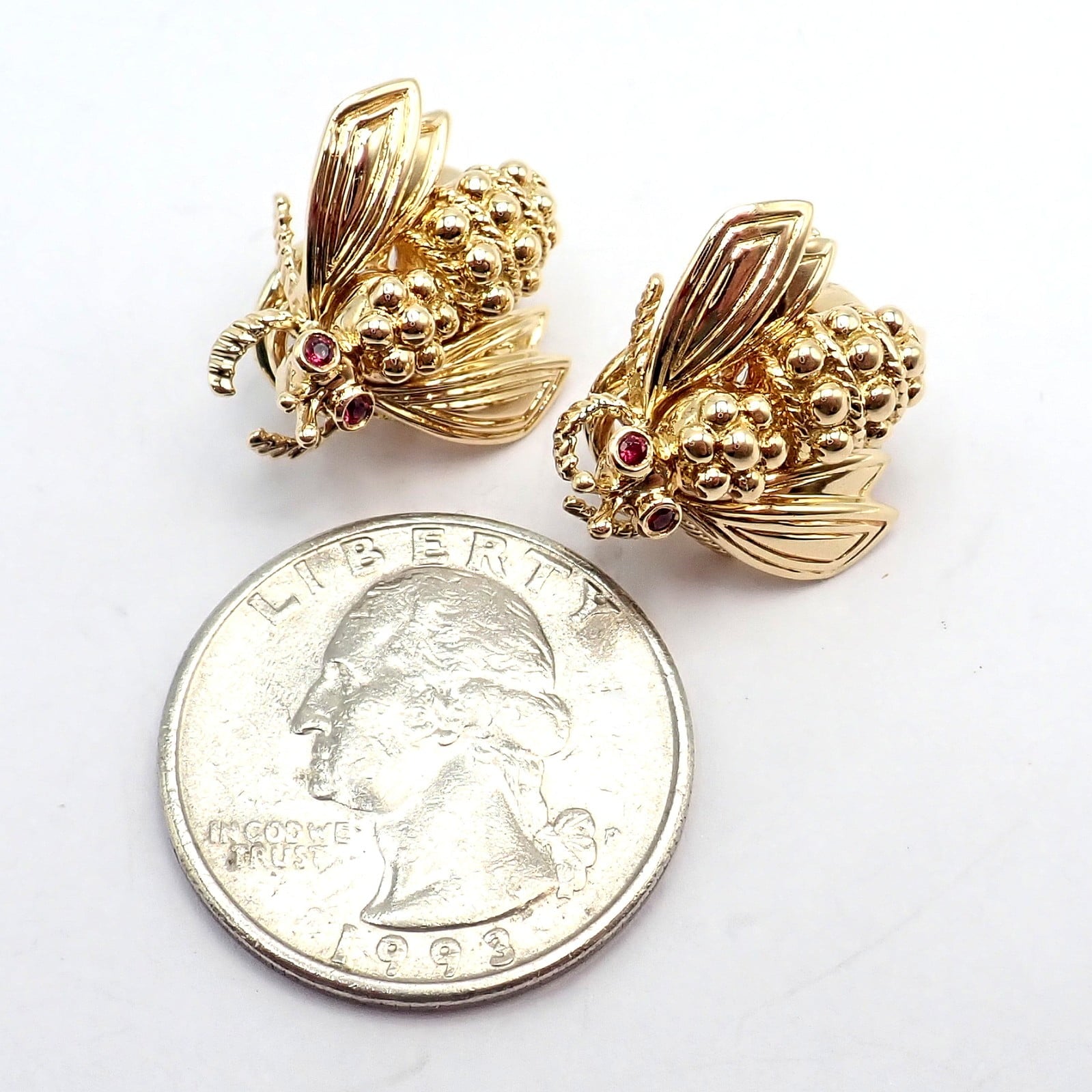 Tiffany & Co. Jewelry & Watches:Fine Jewelry:Earrings Rare! Vintage Tiffany & Co 18k Yellow Gold Ruby Bee Insect Earrings