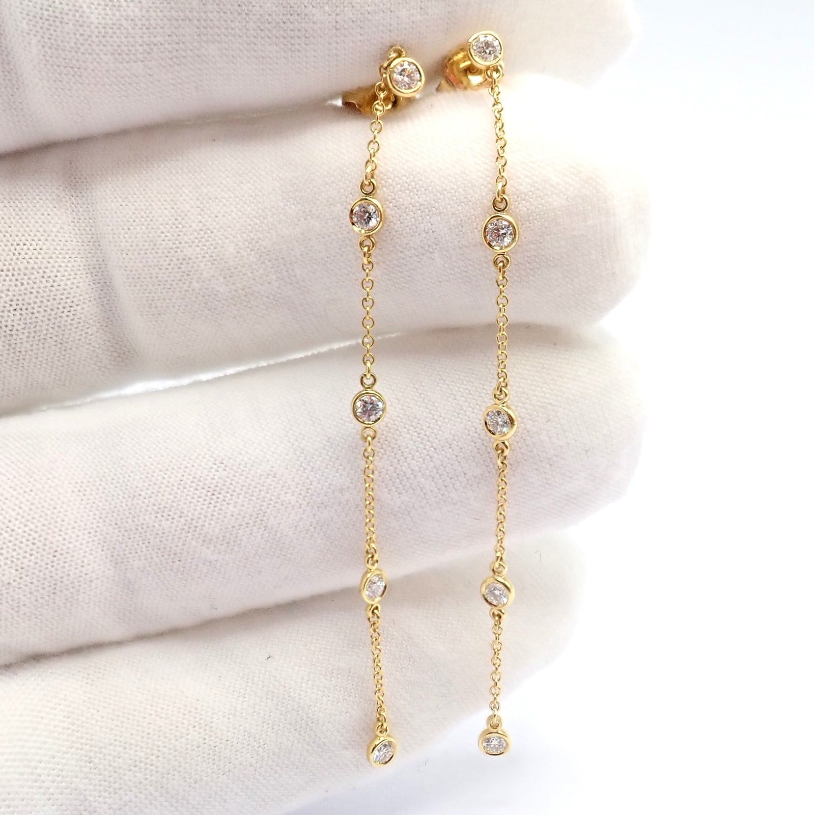 Tiffany & Co. Jewelry & Watches:Fine Jewelry:Earrings Rare! Tiffany & Co 18k Yellow Gold Peretti 10 Diamond By The Yard Drop Earrings