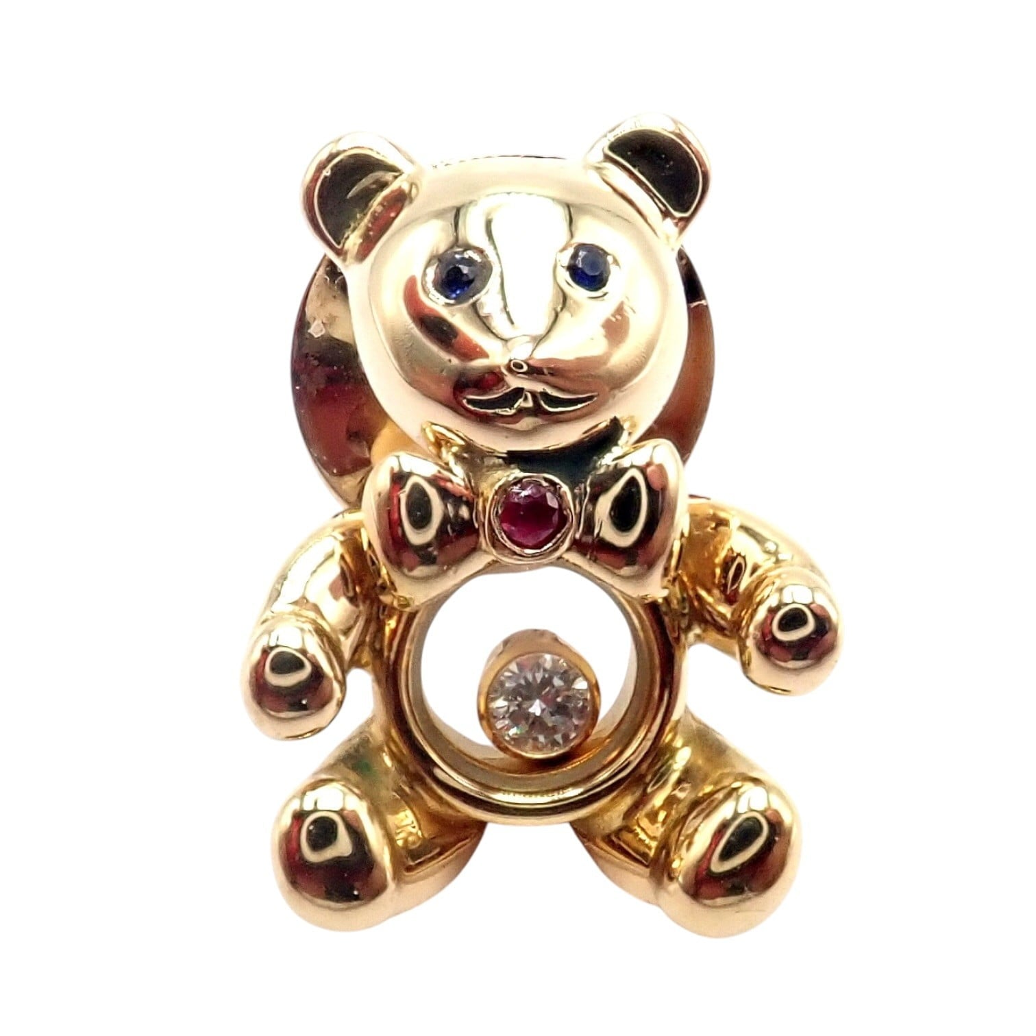 Chopard Jewelry & Watches:Fine Jewelry:Brooches & Pins Chopard 18k Yellow Gold Teddy Bear Happy Diamond Ruby Sapphire Pin Brooch