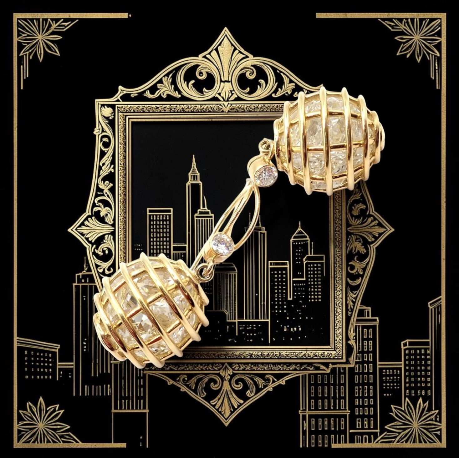 Verdura Jewelry & Watches:Fine Jewelry:Earrings Authentic! Verdura 18k Yellow Gold Diamond Rock Crystal Caged Dropped Earrings