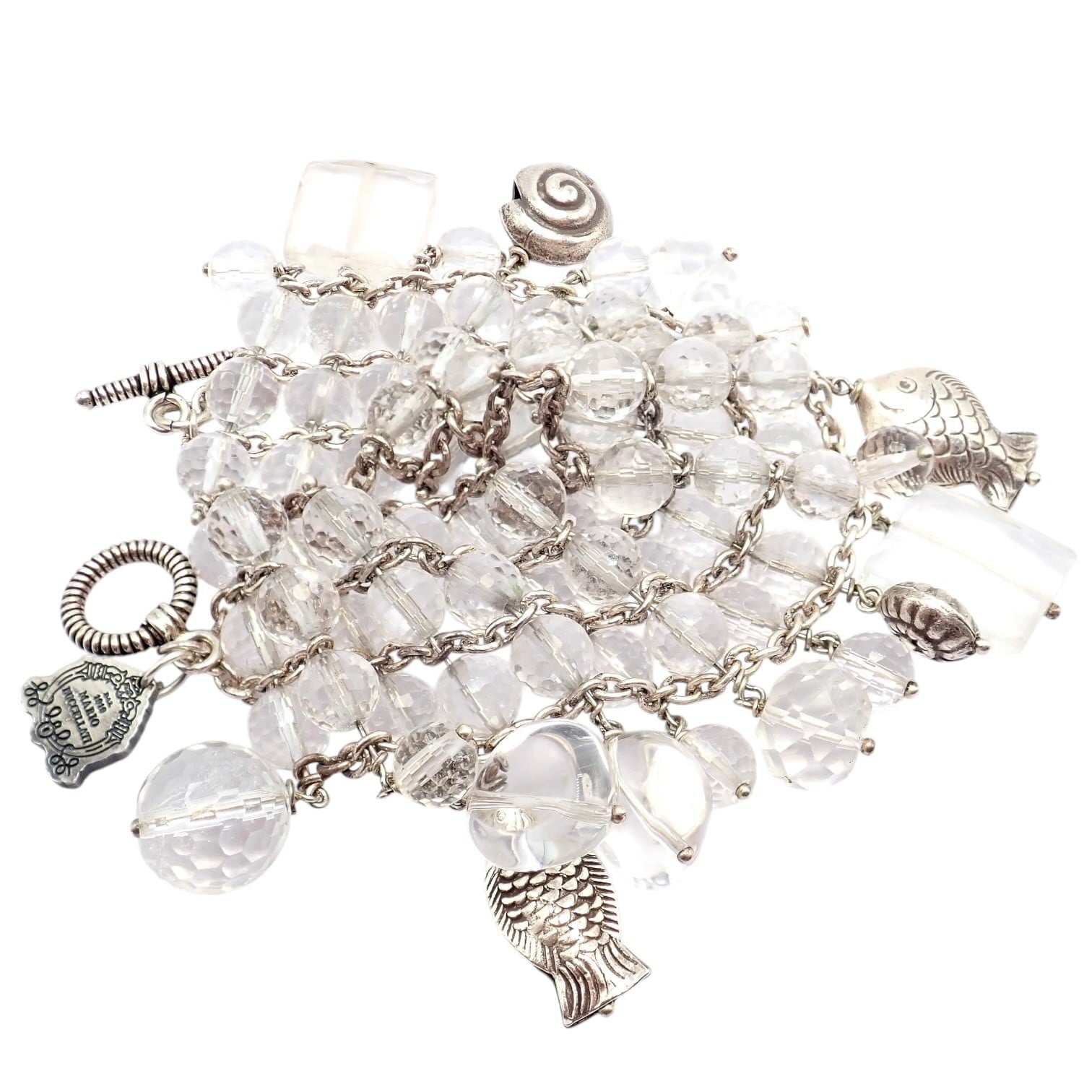Buccellati Jewelry & Watches:Fine Jewelry:Bracelets & Charms Vintage Mario Buccellati Free Time Silver Quartz 3 Row Bead Fish Toggle Bracelet