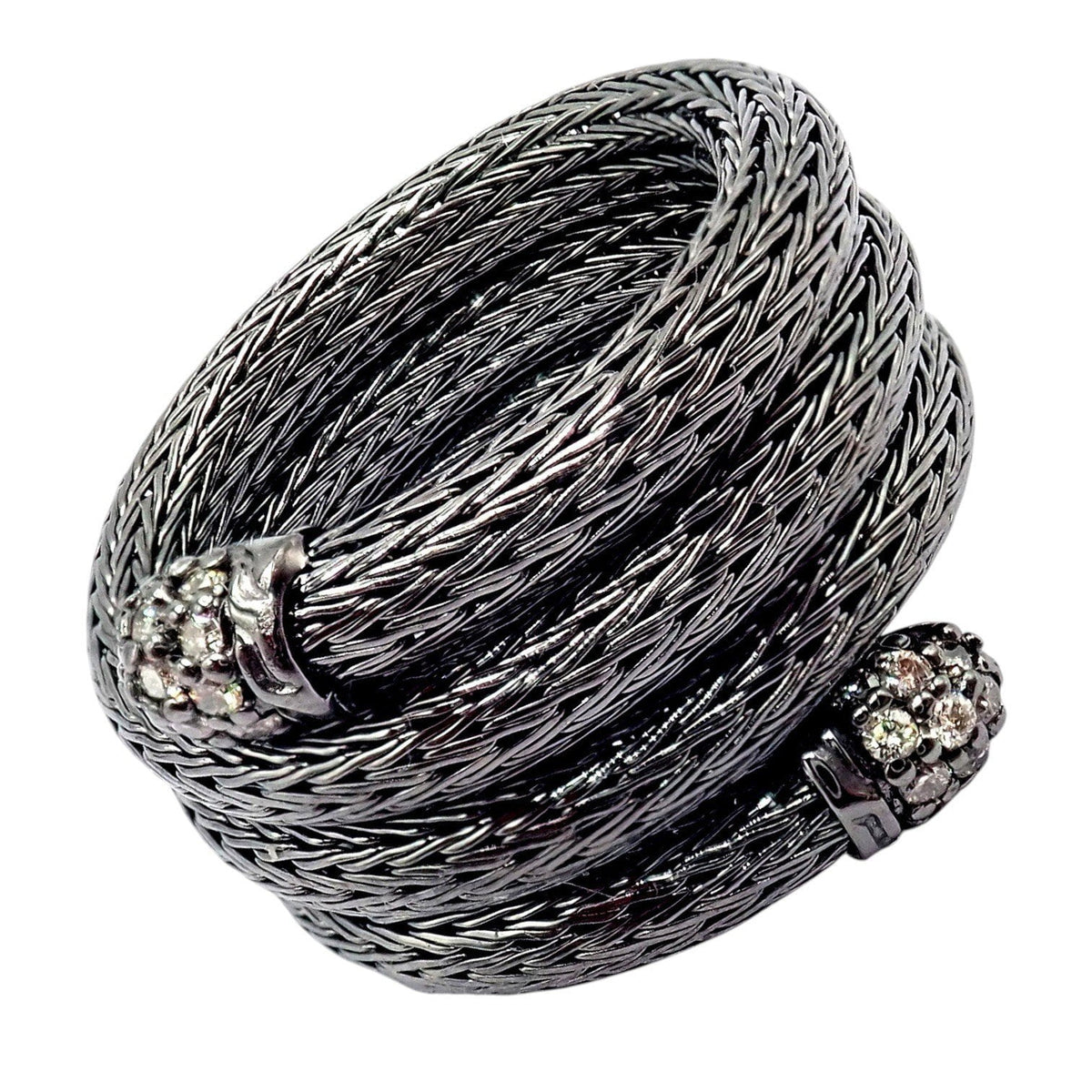 John Hardy Jewelry & Watches:Fine Jewelry:Rings John Hardy JH Silver Blackened Sterling Silver Diamond Coil Ring sz 6