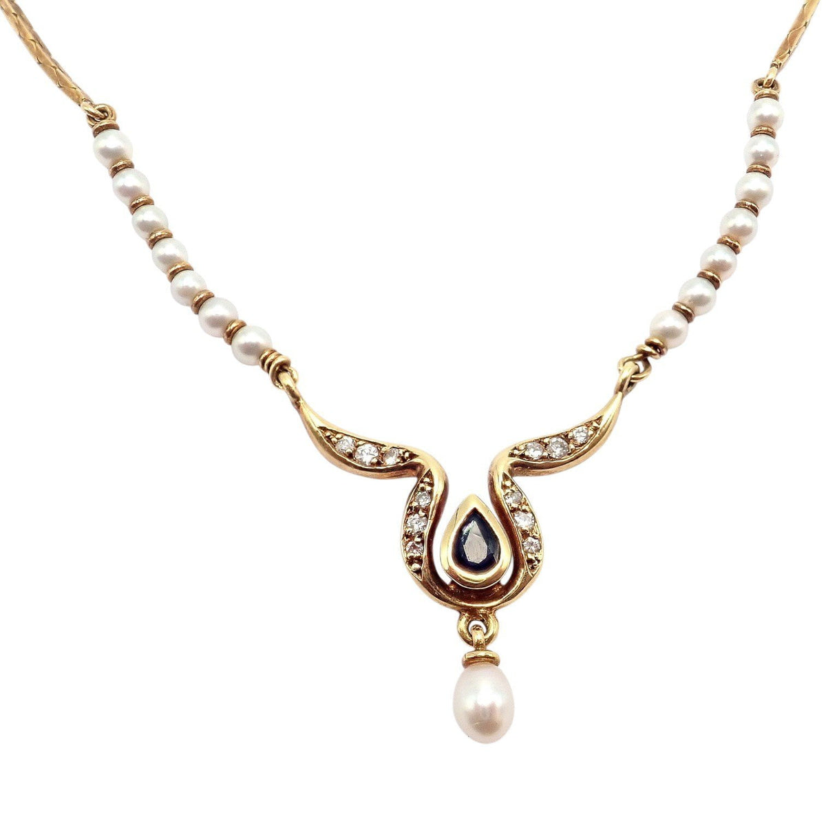 H. Stern Jewelry & Watches:Fine Jewelry:Necklaces & Pendants Rare Authentic H. Stern 18k Yellow Gold Diamond Sapphire Teardrop Pearl Necklace