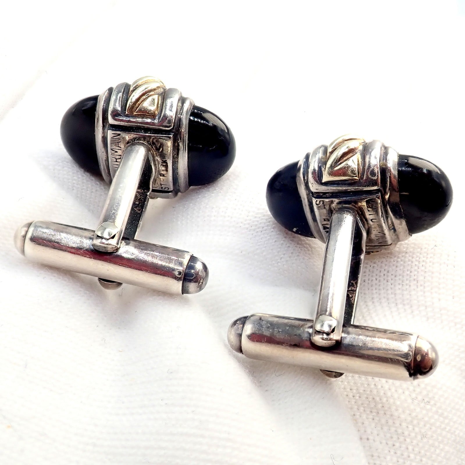 David Yurman Jewelry & Watches:Men's Jewelry:Cufflinks Authentic! David Yurman DY Silver 14k Yellow Gold Onyx Double Oval Cufflinks