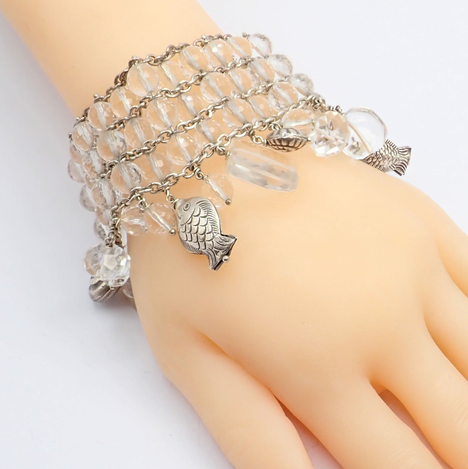 Buccellati Jewelry & Watches:Fine Jewelry:Bracelets & Charms Vintage Mario Buccellati Free Time Silver Quartz 3 Row Bead Fish Toggle Bracelet