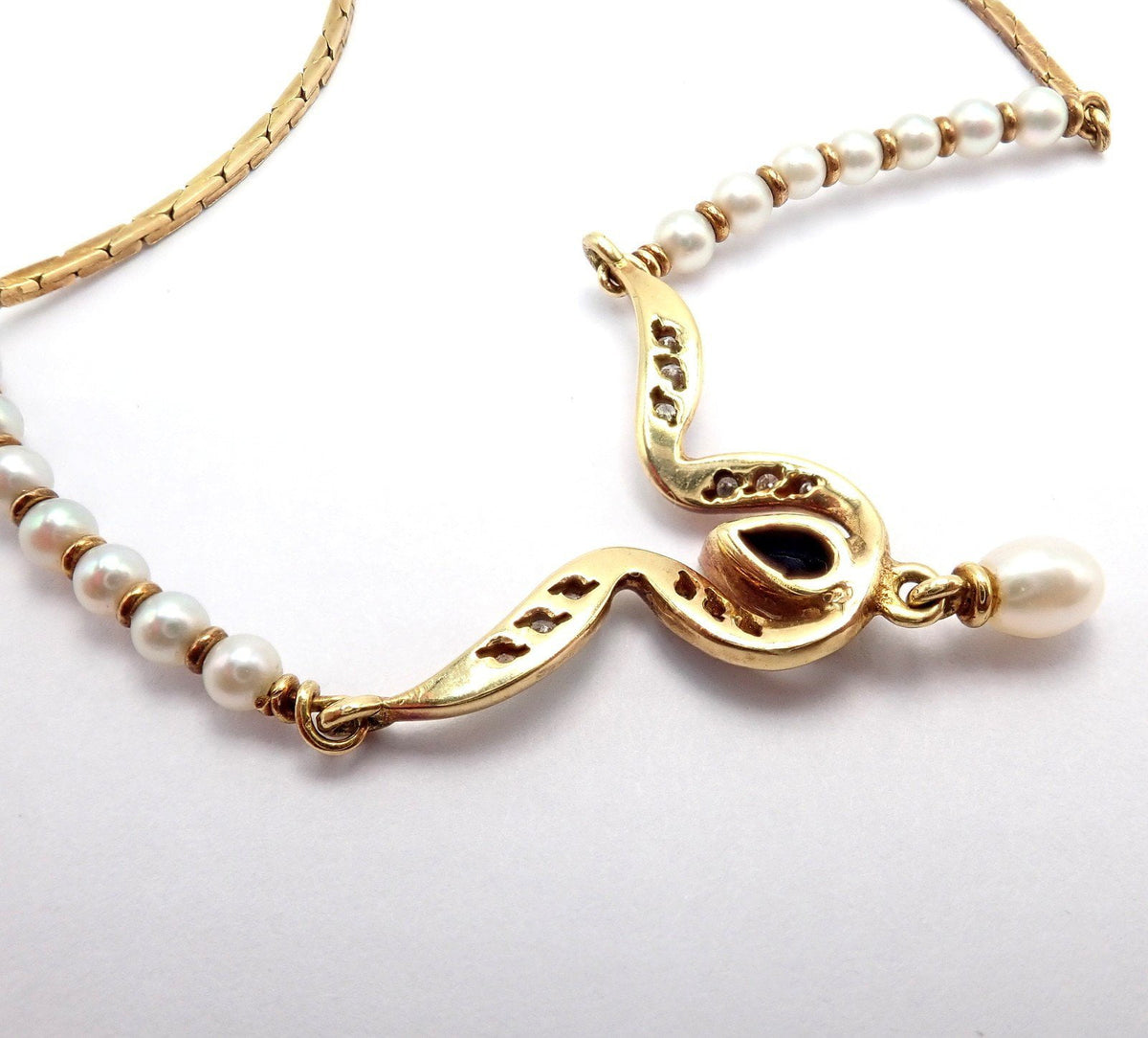 H. Stern Jewelry & Watches:Fine Jewelry:Necklaces & Pendants Rare Authentic H. Stern 18k Yellow Gold Diamond Sapphire Teardrop Pearl Necklace