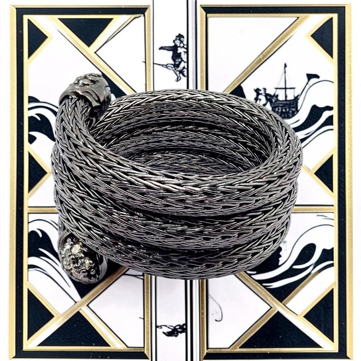 John Hardy Jewelry & Watches:Fine Jewelry:Rings John Hardy JH Silver Blackened Sterling Silver Diamond Coil Ring sz 6