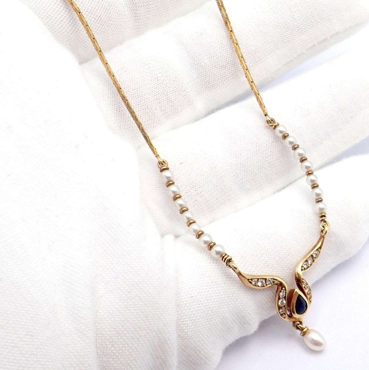 H. Stern Jewelry & Watches:Fine Jewelry:Necklaces & Pendants Rare Authentic H. Stern 18k Yellow Gold Diamond Sapphire Teardrop Pearl Necklace