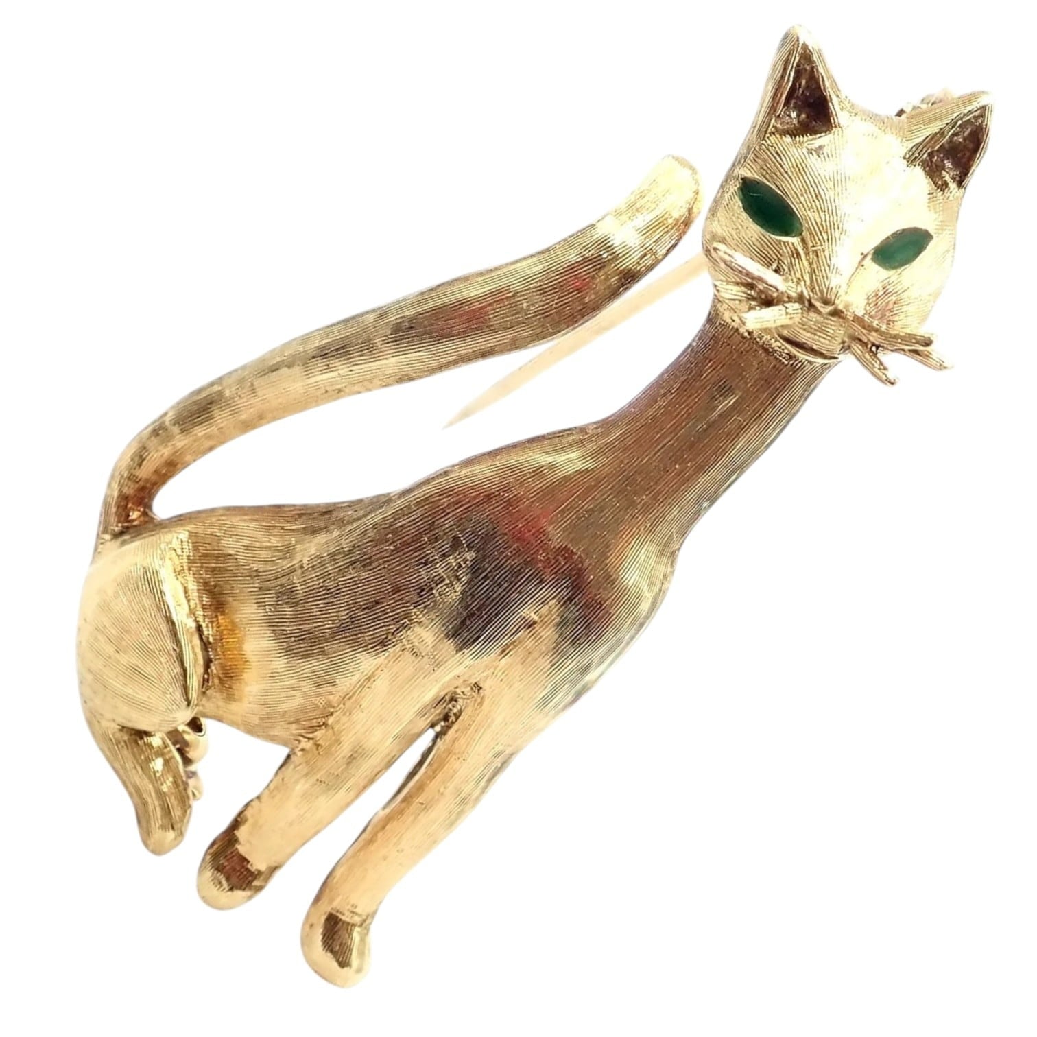 Authentic! Tiffany & Co 18k Yellow Gold Emerald Cat Pin Brooch | Fortrove
