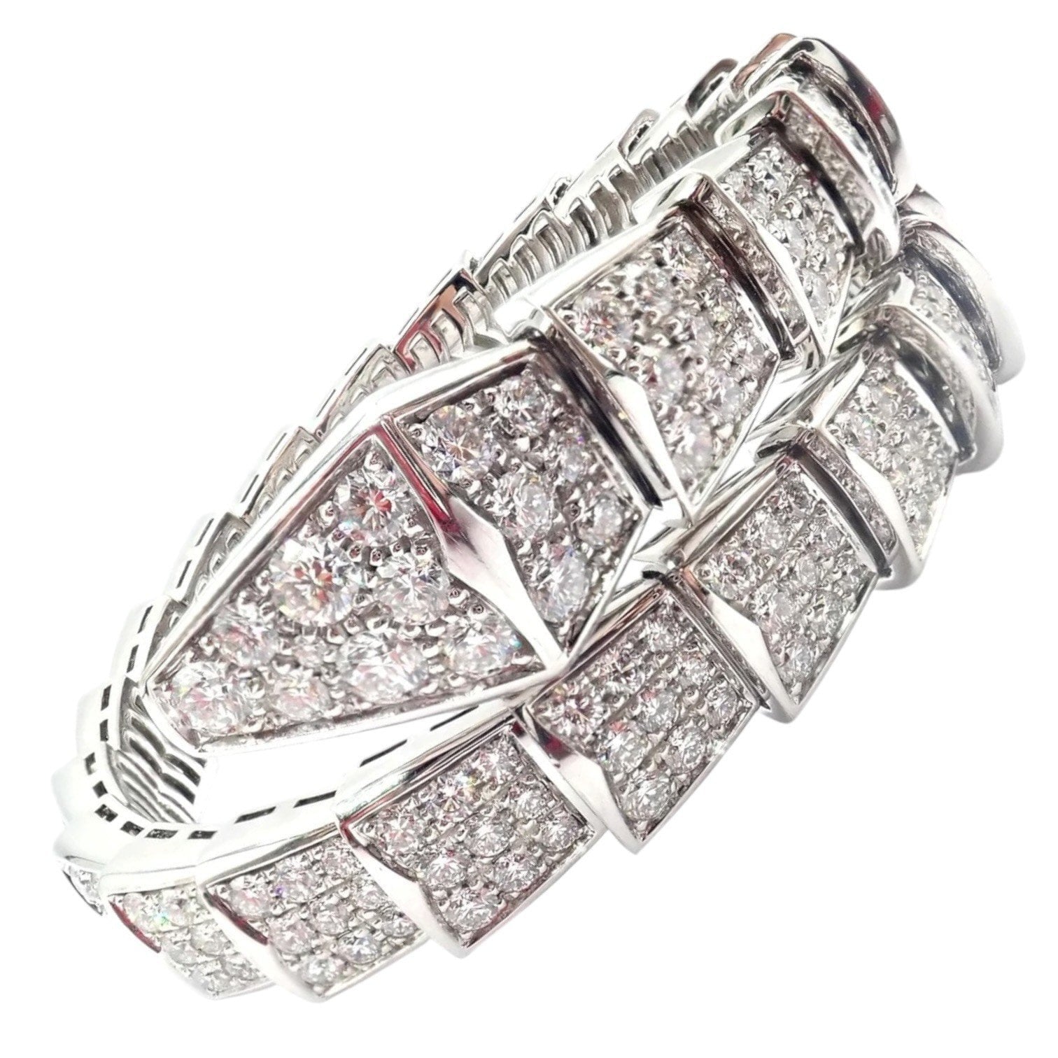 Bvlgari Jewelry & Watches:Fine Jewelry:Bracelets & Charms Authentic! Bulgari Bvlgari Serpenti Viper 18k White Gold Diamond Bangle Bracelet
