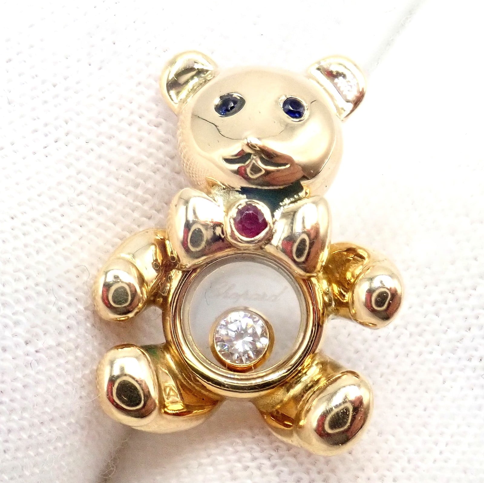 Chopard Jewelry & Watches:Fine Jewelry:Brooches & Pins Chopard 18k Yellow Gold Teddy Bear Happy Diamond Ruby Sapphire Pin Brooch