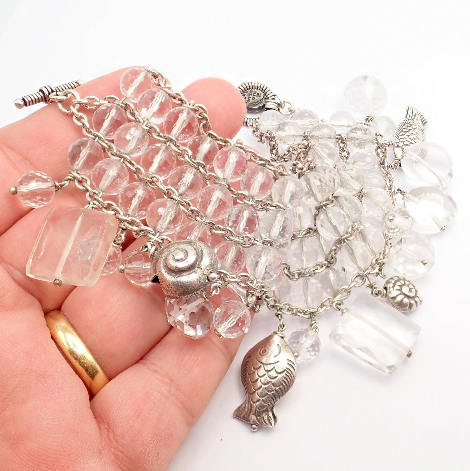 Buccellati Jewelry & Watches:Fine Jewelry:Bracelets & Charms Vintage Mario Buccellati Free Time Silver Quartz 3 Row Bead Fish Toggle Bracelet