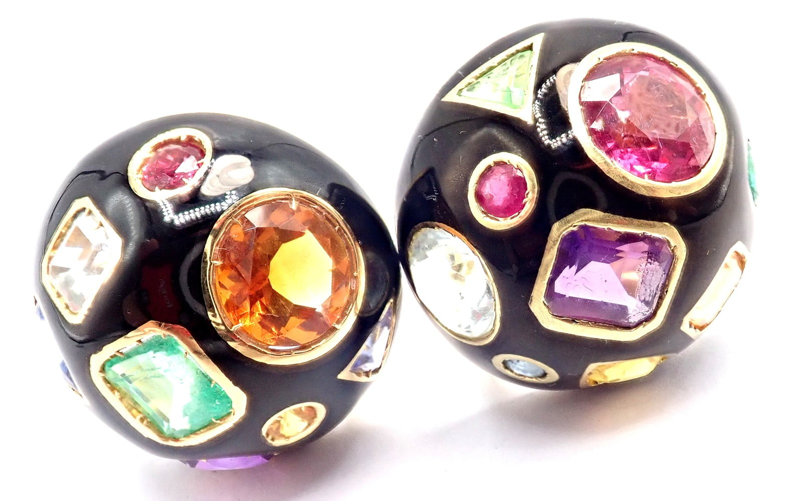 Verdura Jewelry & Watches:Fine Jewelry:Earrings Authentic! Verdura Fulco 18k Yellow Gold Color Stone Black Enamel Earrings