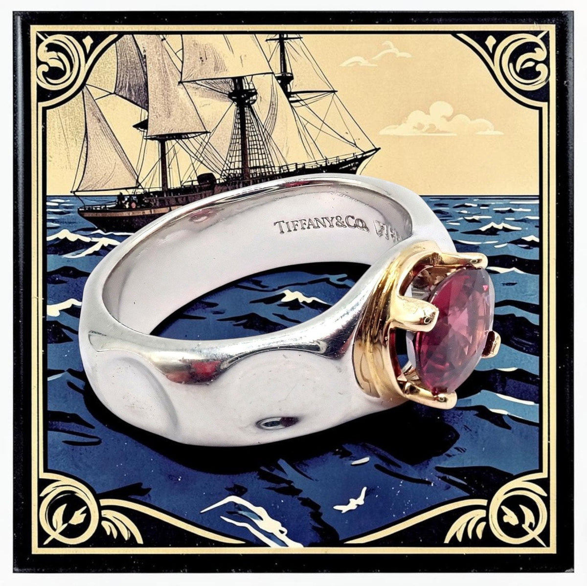 Tiffany & Co. Jewelry & Watches:Vintage & Antique Jewelry:Rings Tiffany & Co. Platinum 18k Yellow Gold Picasso Pink Tourmaline Groove Ring