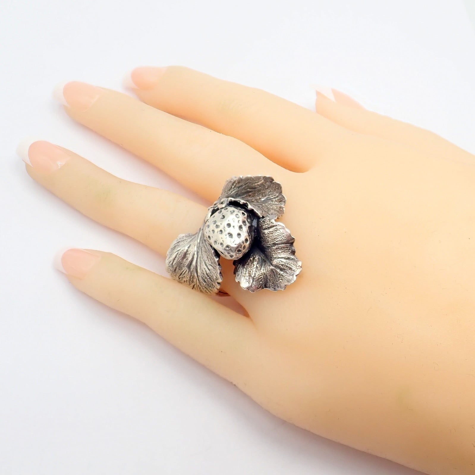 Buccellati Jewelry & Watches:Fine Jewelry:Rings Rare! Vintage Mario Buccellati Silver Strawberry Leaf Branch Ring Sz 7