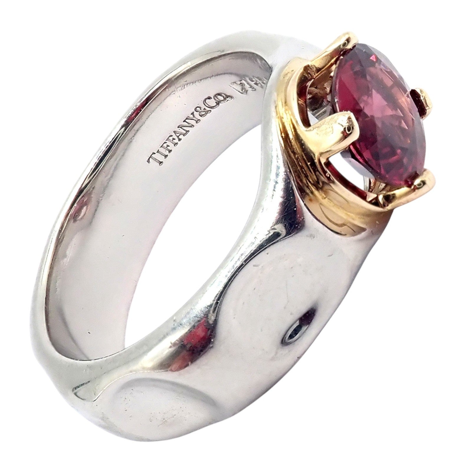 Tiffany & Co. Platinum 18k Yellow Gold Picasso Pink Tourmaline Groove Ring | Fortrove