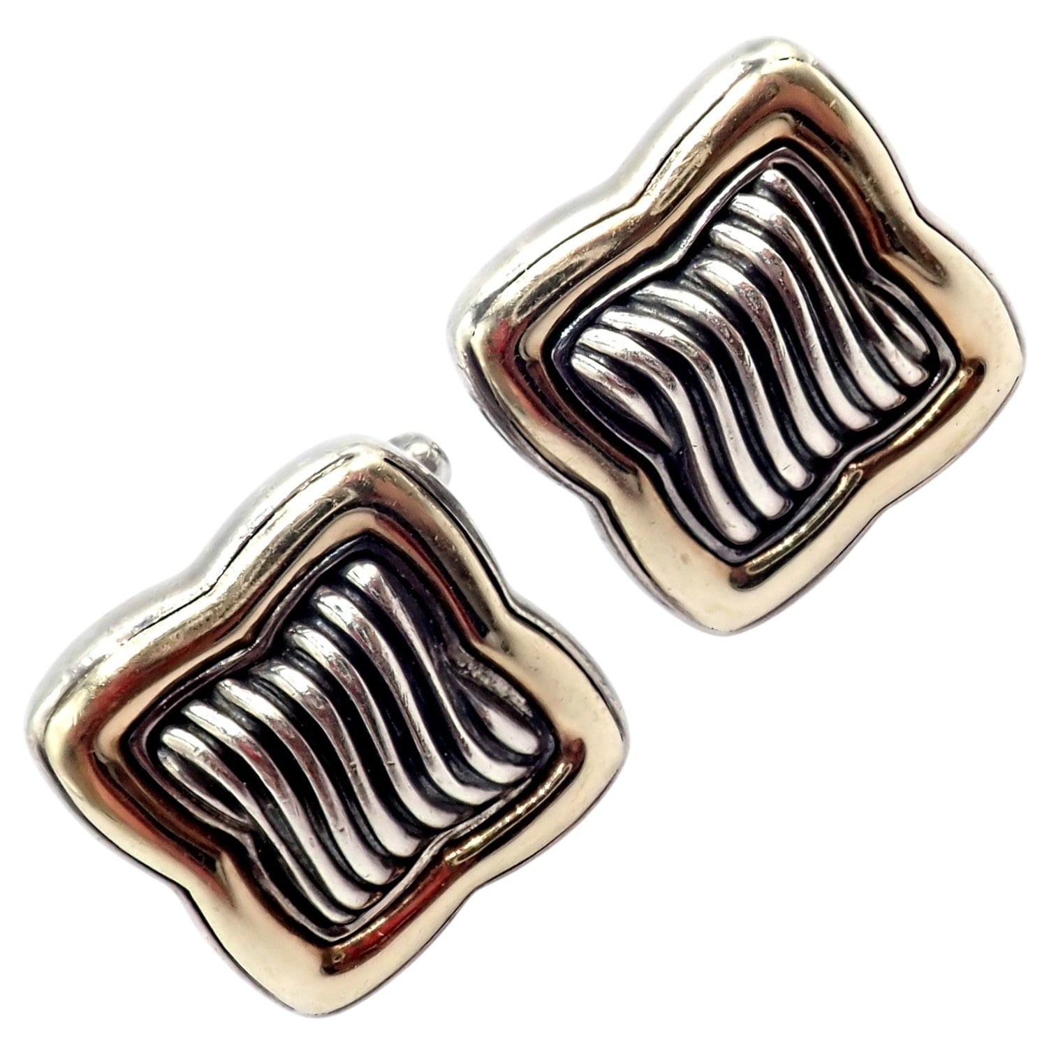 David Yurman Jewelry & Watches:Men's Jewelry:Cufflinks Authentic! David Yurman DY Silver 18k Yellow Gold Large Quatrefoil Cufflinks