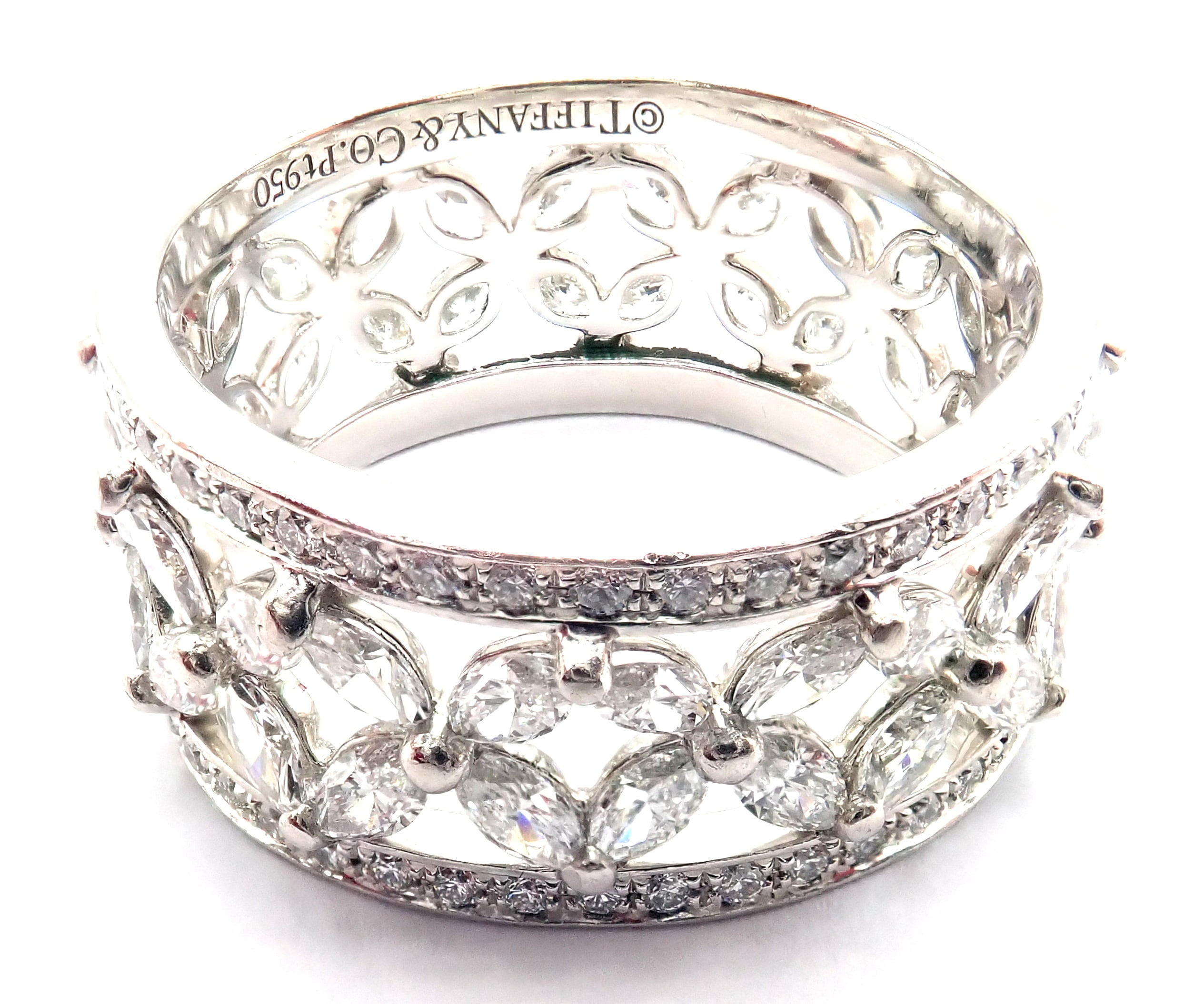 Tiffany & Co. Jewelry & Watches:Vintage & Antique Jewelry:Rings Authentic! Tiffany & Co Victoria Platinum Diamond Wide Band Ring Size 7 1/4