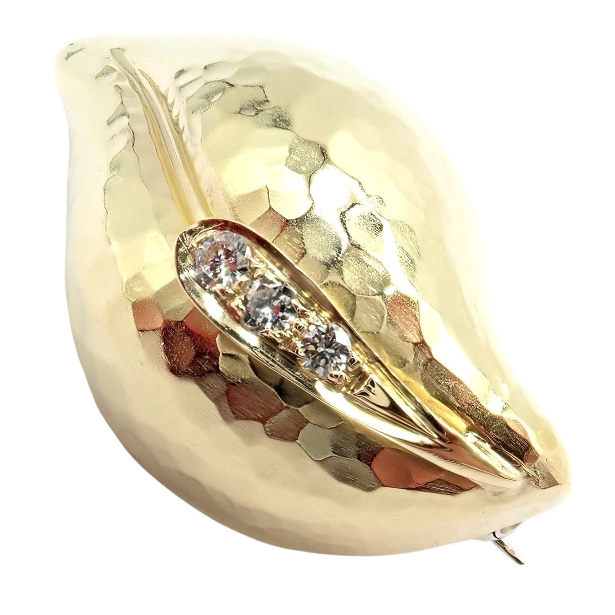 Tiffany & Co. Jewelry & Watches:Fine Jewelry:Brooches & Pins Vintage Tiffany & Co. Picasso Hammered 18k Yellow Gold Diamond Leaf Brooch 1989