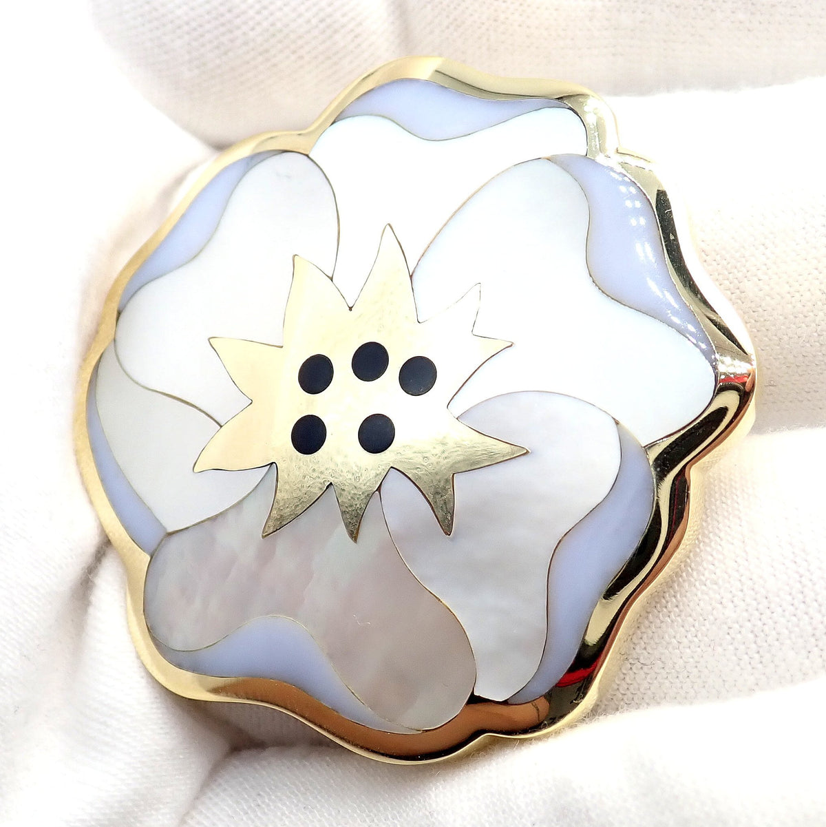 Tiffany & Co. Jewelry & Watches:Fine Jewelry:Brooches & Pins Rare! Tiffany & Co. Cummings 18k Yellow Gold Inlay Onyx Mother of Pearl Brooch
