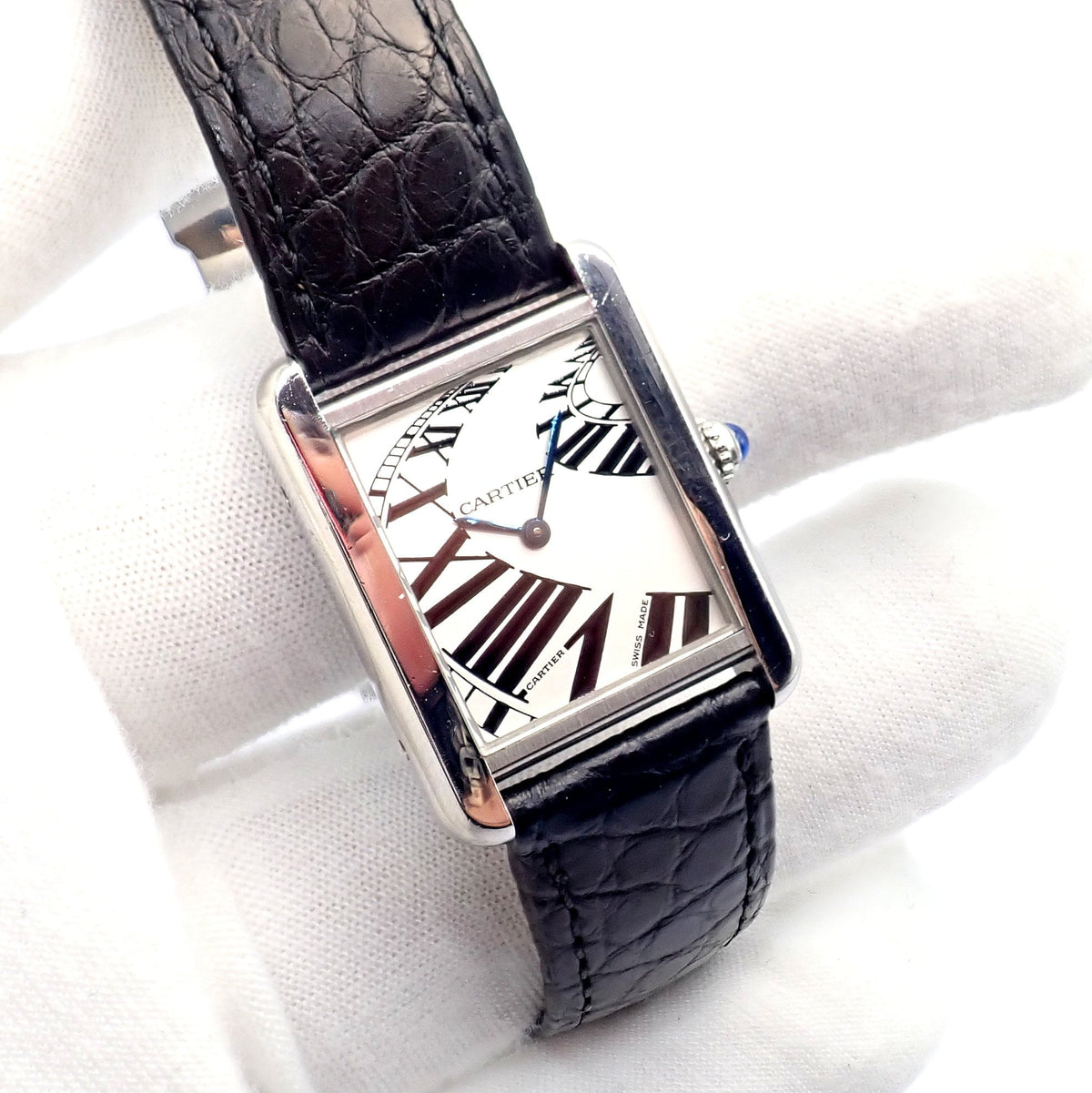 Cartier Jewelry & Watches:Watches, Parts & Accessories:Watches:Wristwatches Rare! Cartier Tank SS Solo Piano Dial Watch 2011 Box + Papers Ref W5200018