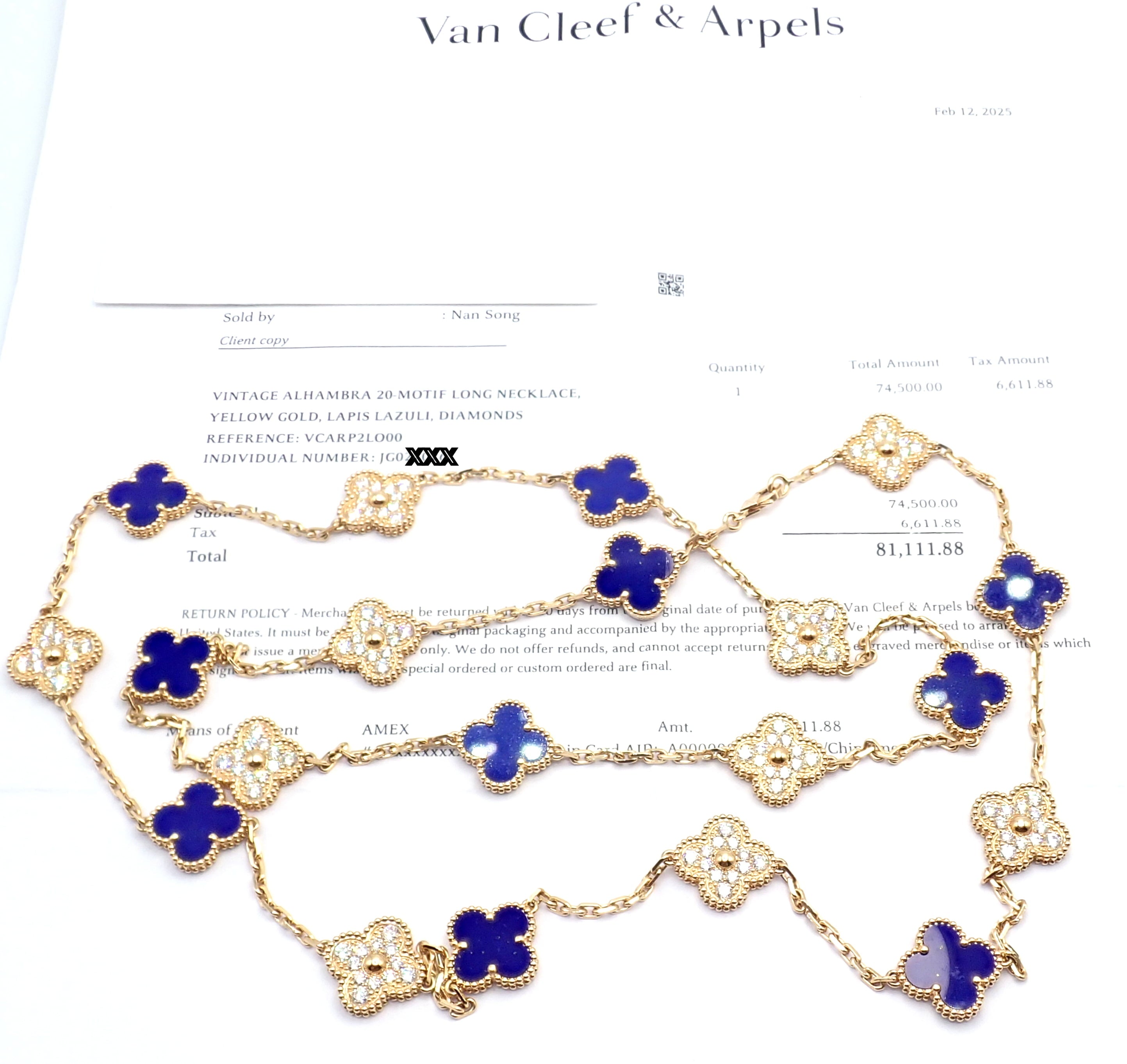 Van Cleef & Arpels Jewelry & Watches:Fine Jewelry:Necklaces & Pendants Van Cleef & Arpels 18k Yellow Gold 20 Motif Alhambra Diamond Lapis Necklace