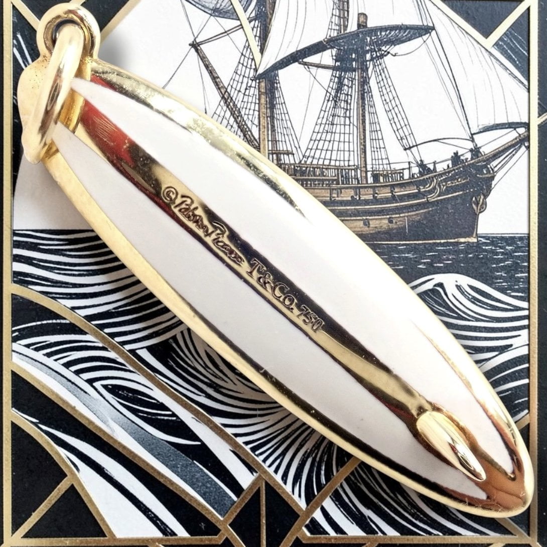 Tiffany & Co. Jewelry & Watches:Fine Jewelry:Necklaces & Pendants Rare Vintage Tiffany & Co. 18k Yellow Gold Picasso White Enamel Surfboard Charm