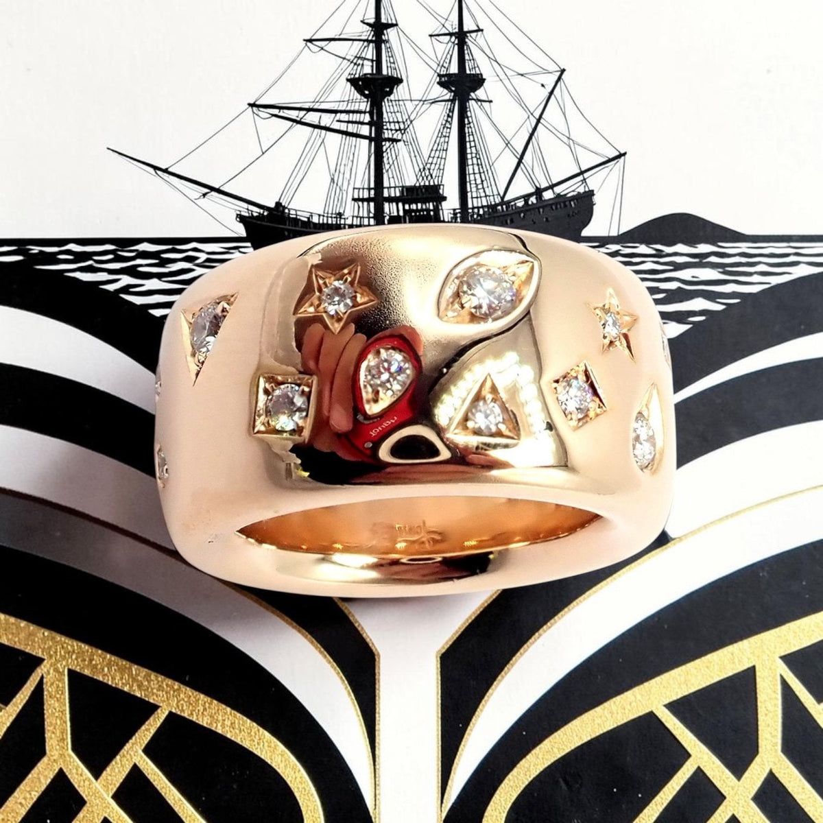 Pomellato Jewelry & Watches:Fine Jewelry:Rings Rare! Pomellato 18k Rose Gold Diamond Wide Band Maxi Iconica Ring 52 6