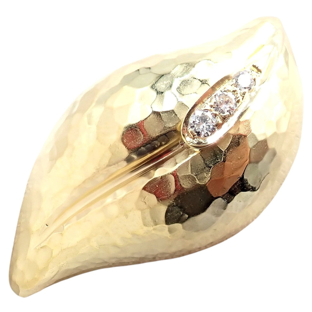Tiffany & Co. Jewelry & Watches:Fine Jewelry:Brooches & Pins Vintage Tiffany & Co. Picasso Hammered 18k Yellow Gold Diamond Leaf Brooch 1989