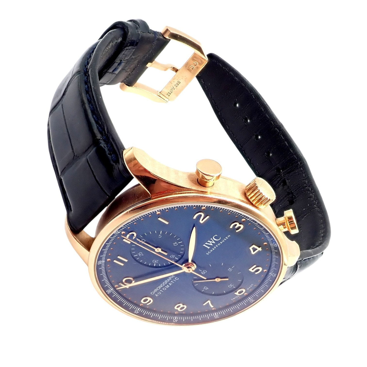 IWC Jewelry & Watches:Watches, Parts & Accessories:Watches:Wristwatches IWC 18k Rose Gold Portugieser Chronograph Navy Blue Skeleton Back Watch IW371614