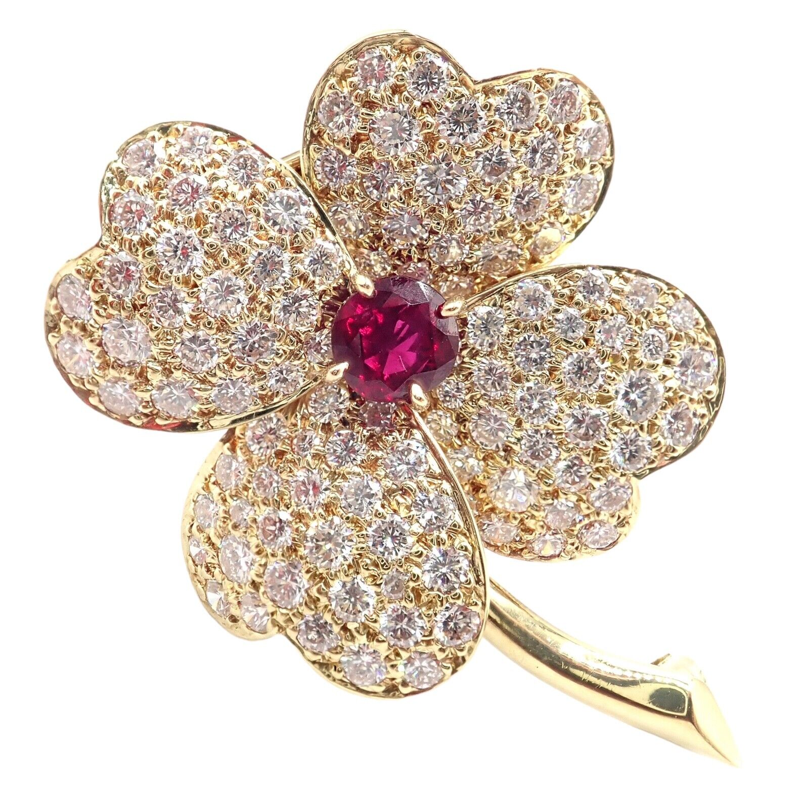 Vintage! Van Cleef & Arpels Cosmos 18k Yellow Gold Diamond Ruby Brooch Pendant | Fortrove