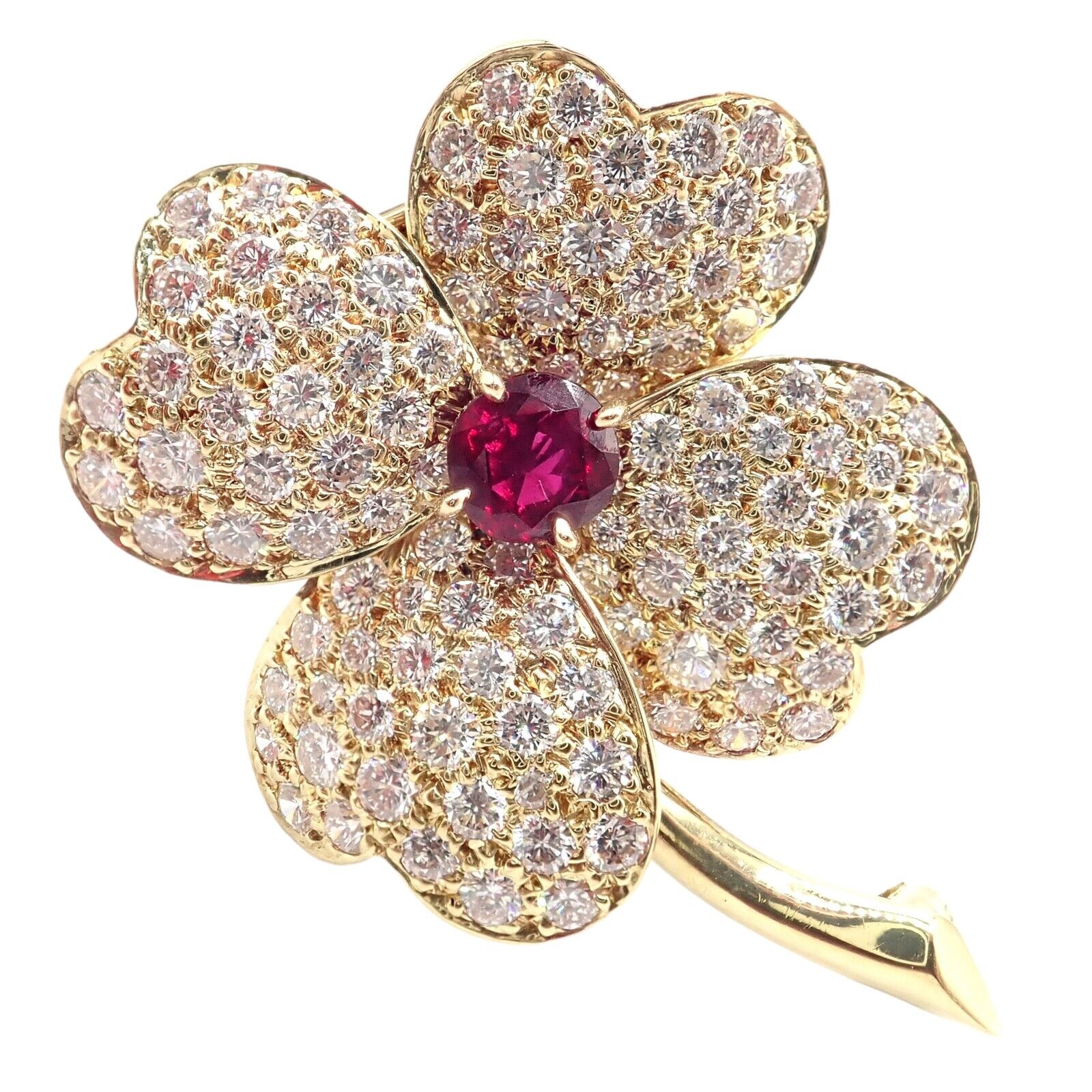 Van Cleef & Arpels Jewelry & Watches:Fine Jewelry:Brooches & Pins Vintage! Van Cleef & Arpels Cosmos 18k Yellow Gold Diamond Ruby Brooch Pendant