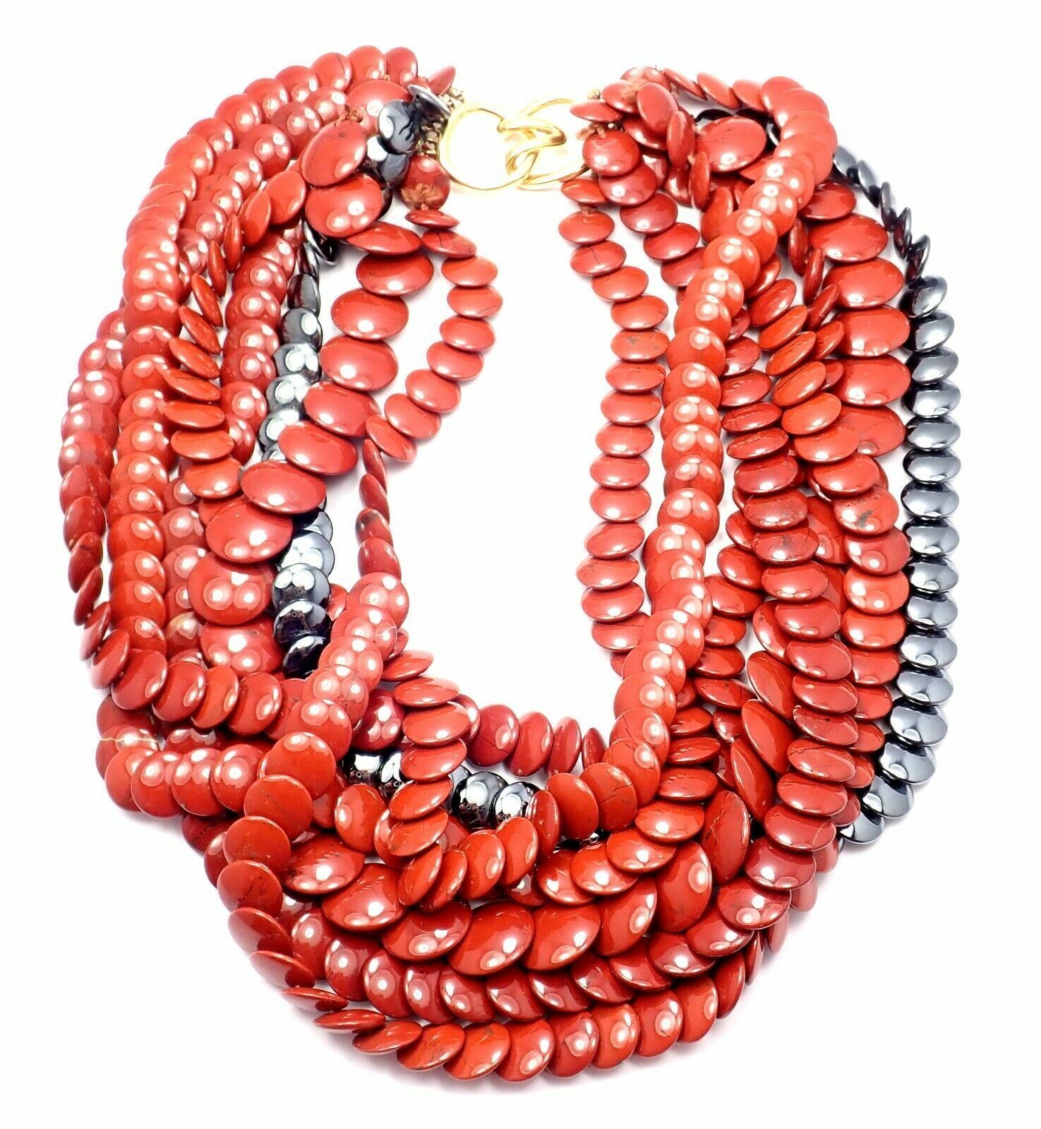 Tiffany & Co. Jewelry & Watches:Fine Jewelry:Necklaces & Pendants Authentic! Vintage Tiffany Co 18k Yellow Gold Jasper Hematite Bead Necklace