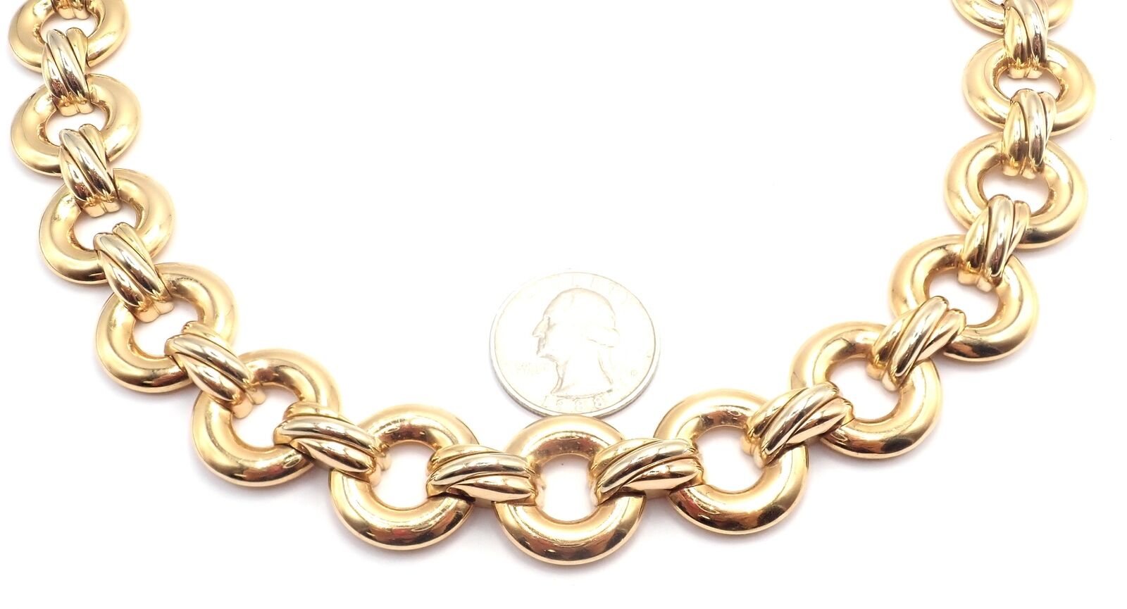 Authentic! Vintage Cartier Trinity 18k Multi Color Gold Round Link Necklace 1996 | Fortrove