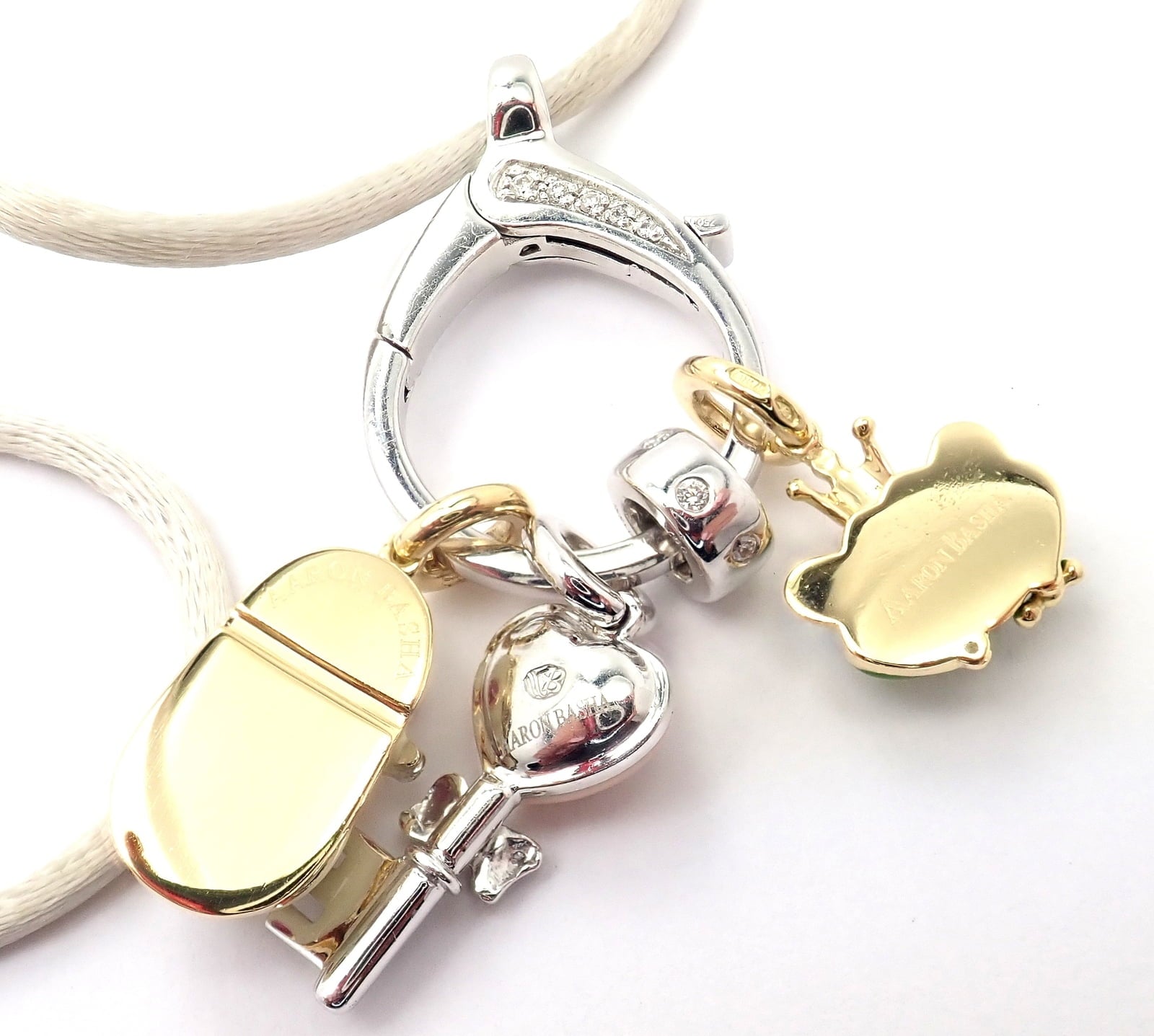 Aaron Basha Jewelry & Watches:Fine Jewelry:Necklaces & Pendants Authentic! Aaron Basha 18k White Gold Diamond Enhancer 3 Charms Spacer Necklace