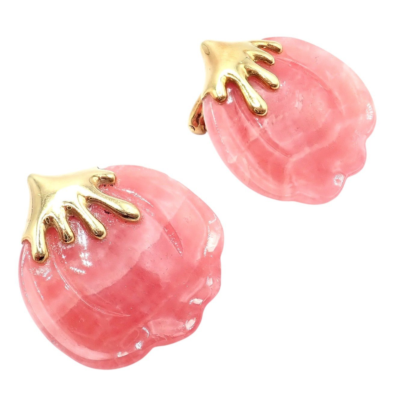 Authentic Tiffany & Co Angela Cummings 18k Yellow Gold Pink Stone Petal Earrings | Fortrove