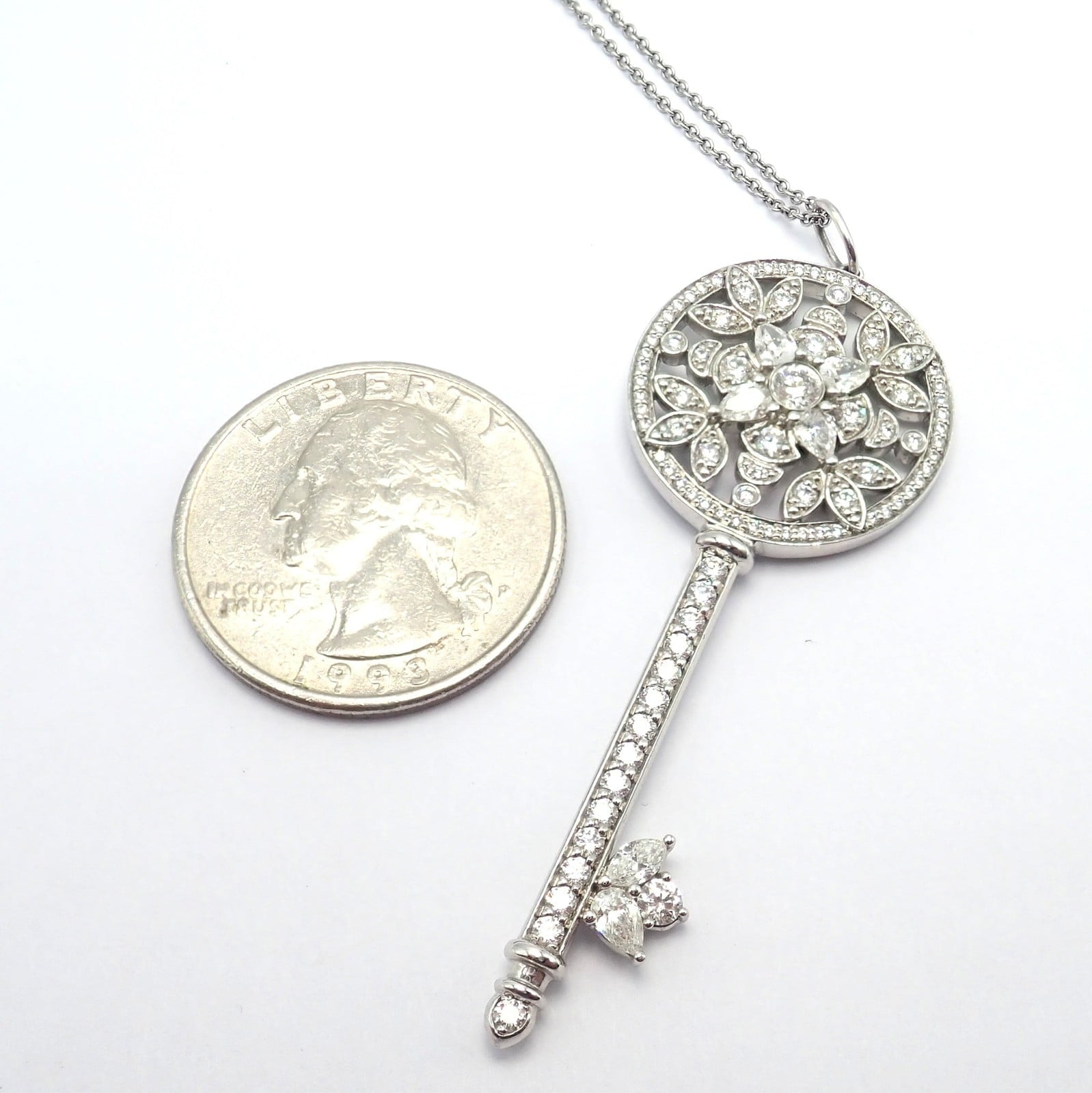 Authentic! Tiffany & Co Platinum Large Victoria Vine Key Pendant Necklace | Fortrove