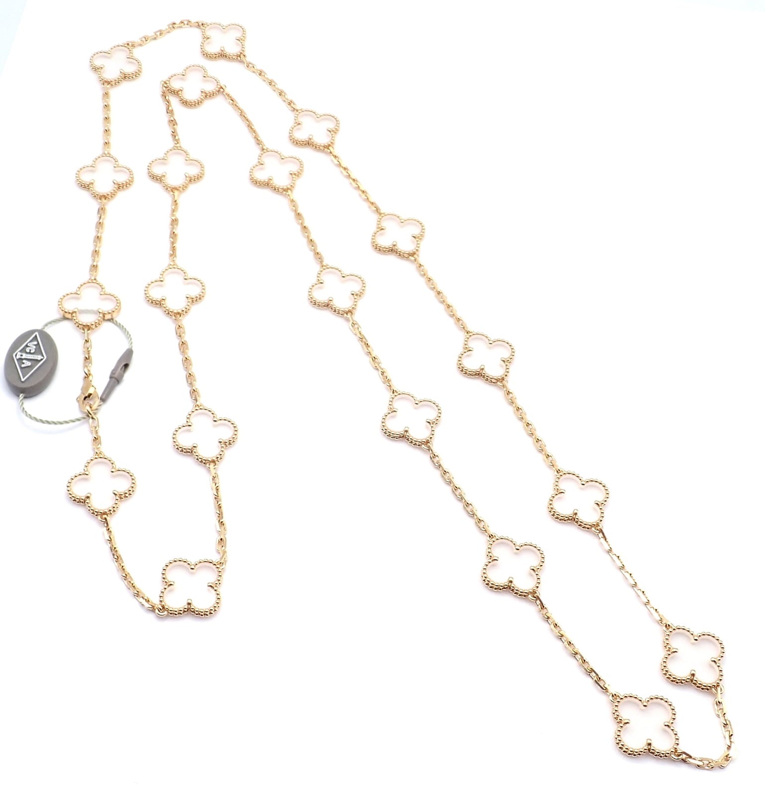 Van Cleef & Arpels Jewelry & Watches:Fine Jewelry:Necklaces & Pendants Van Cleef & Arpels 18k Yellow Gold 20 Motif Alhambra Rock Crystal Necklace Cert