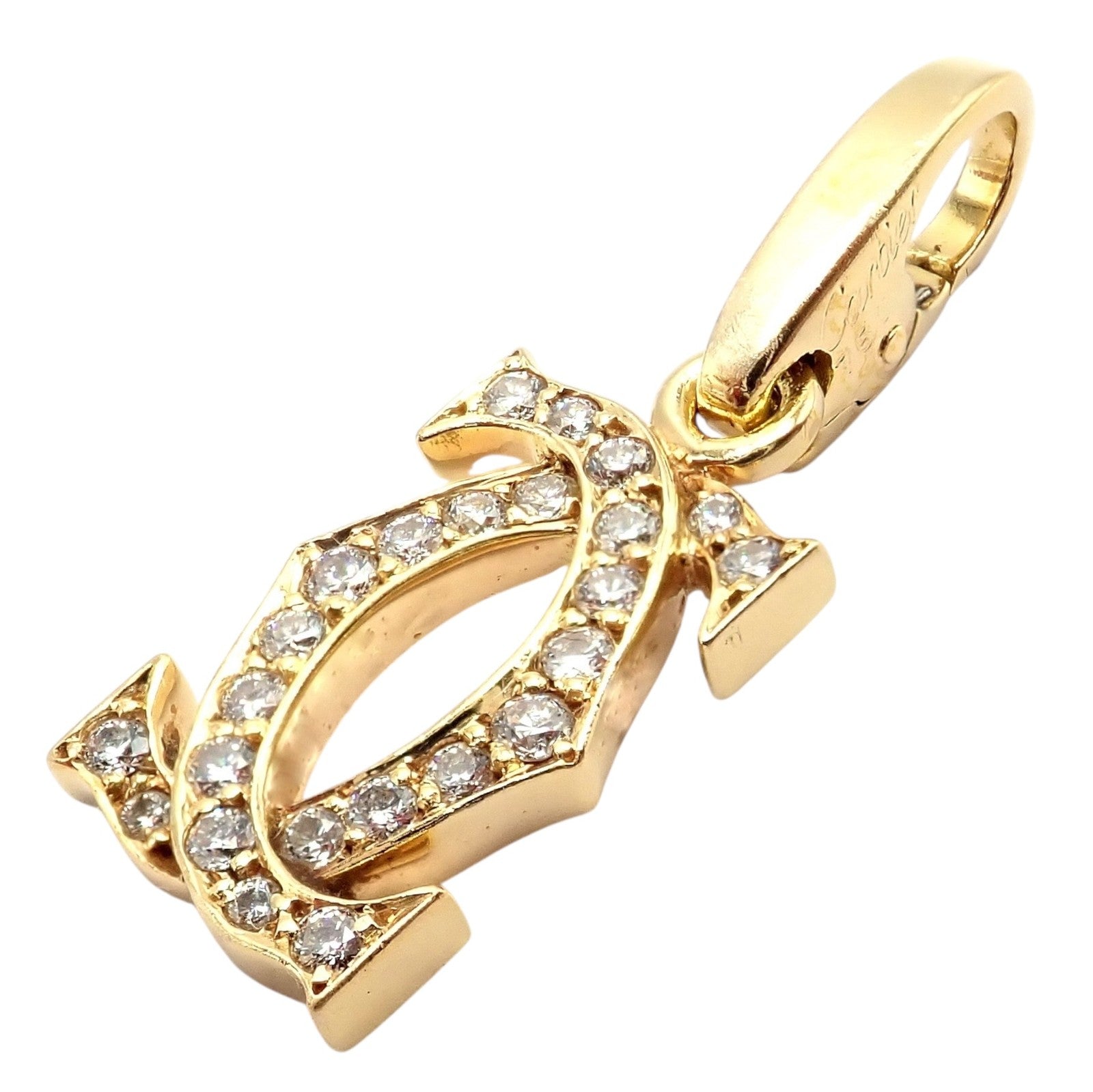 Authentic! Vintage Cartier 18k Yellow Gold Diamond Double C Charm Pendant | Fortrove