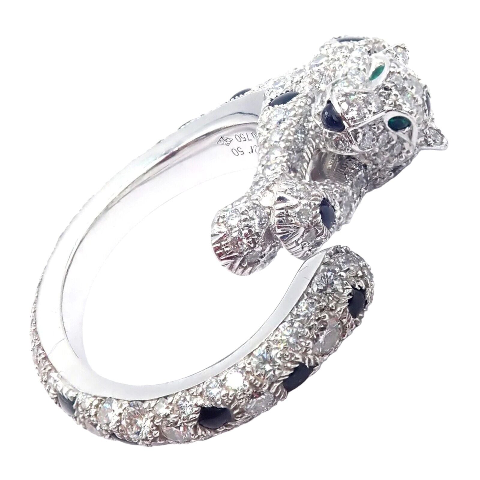 Authentic! Cartier Panther Panthere 18k White Gold Diamond Onyx Ring Paper | Fortrove