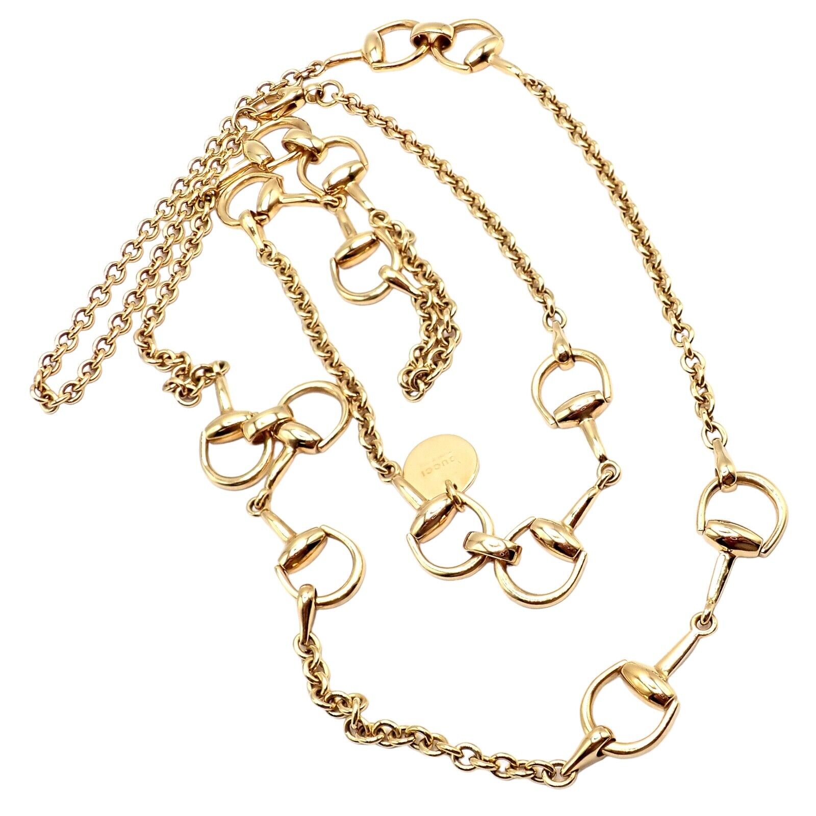 Rare! Authentic Gucci 18k Yellow Gold Horsebit 34.5" Long Chain Sautoir Necklace | Fortrove