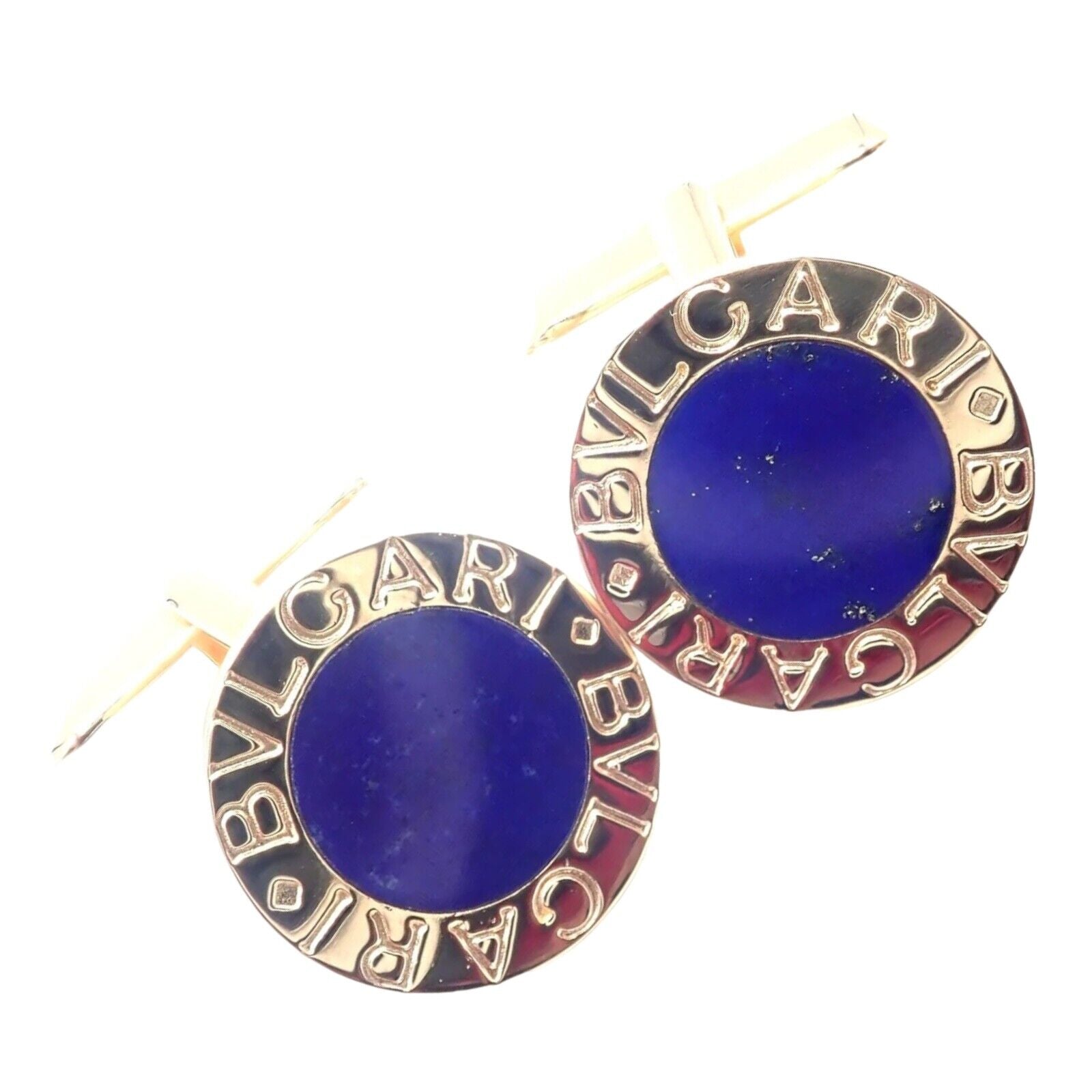 Authentic! Bvlgari Bulgari 18k Yellow Gold Lapis Lazuli Cufflinks | Fortrove